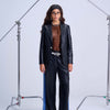 Perfect Suit Pants — Straight-Leg Vegan Leather with Side Stripes in Black