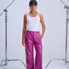 Perfect Suit Pants — Straight-Leg Vegan Leather with Side Stripes in Fushia