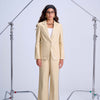 Perfect Suit Pants — Straight-Leg Vegan Leather with Side Stripes in Ivory Yellow