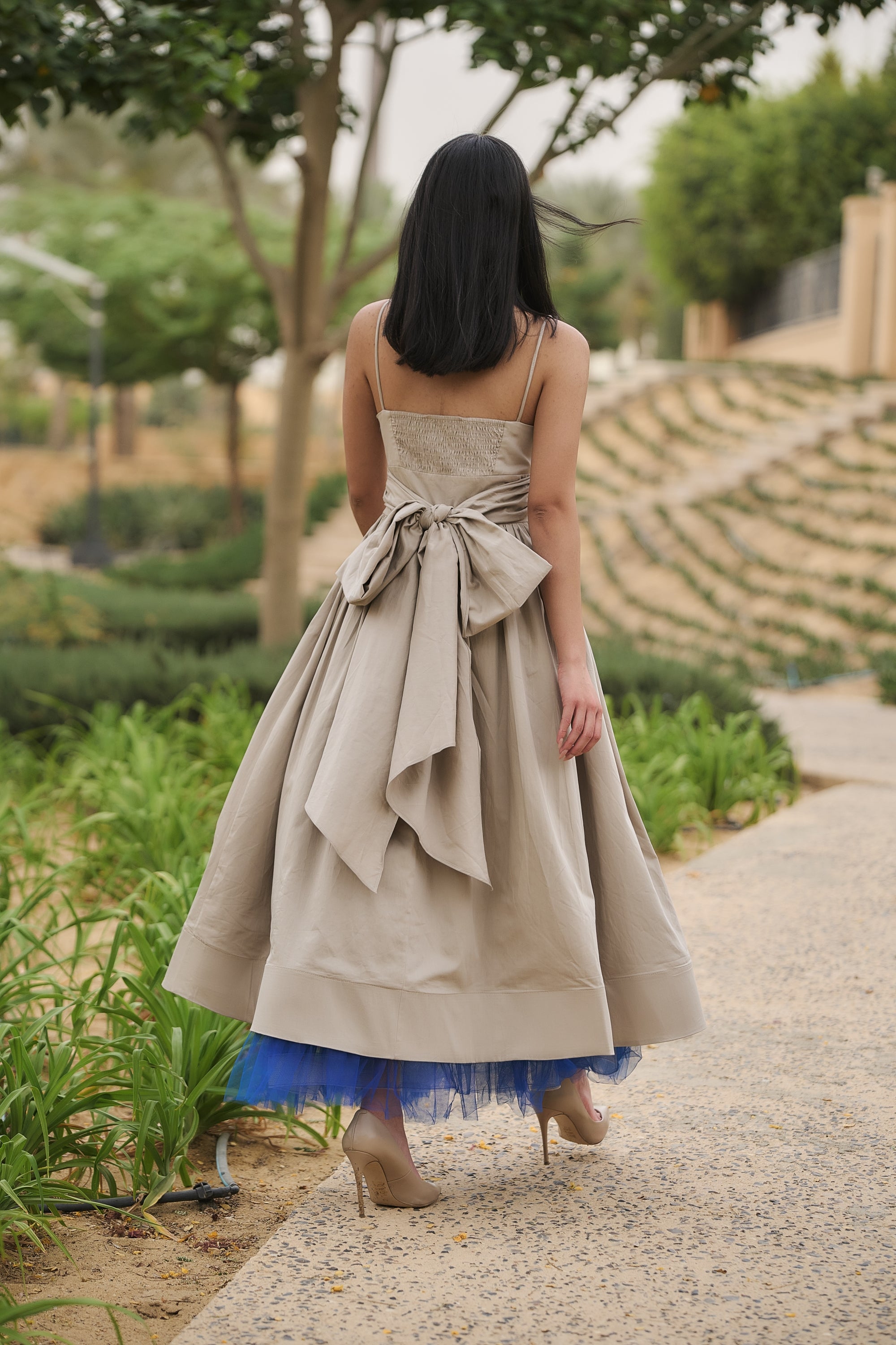Sun Dress with Back tie closure- Beige
