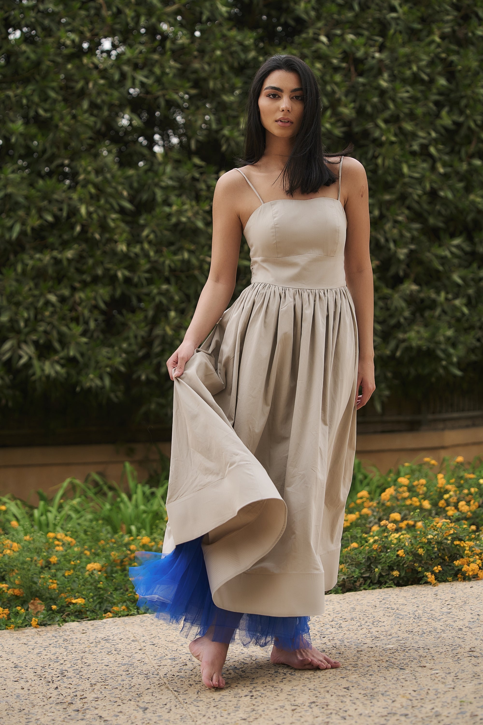 Sun Dress with Back tie closure- Beige