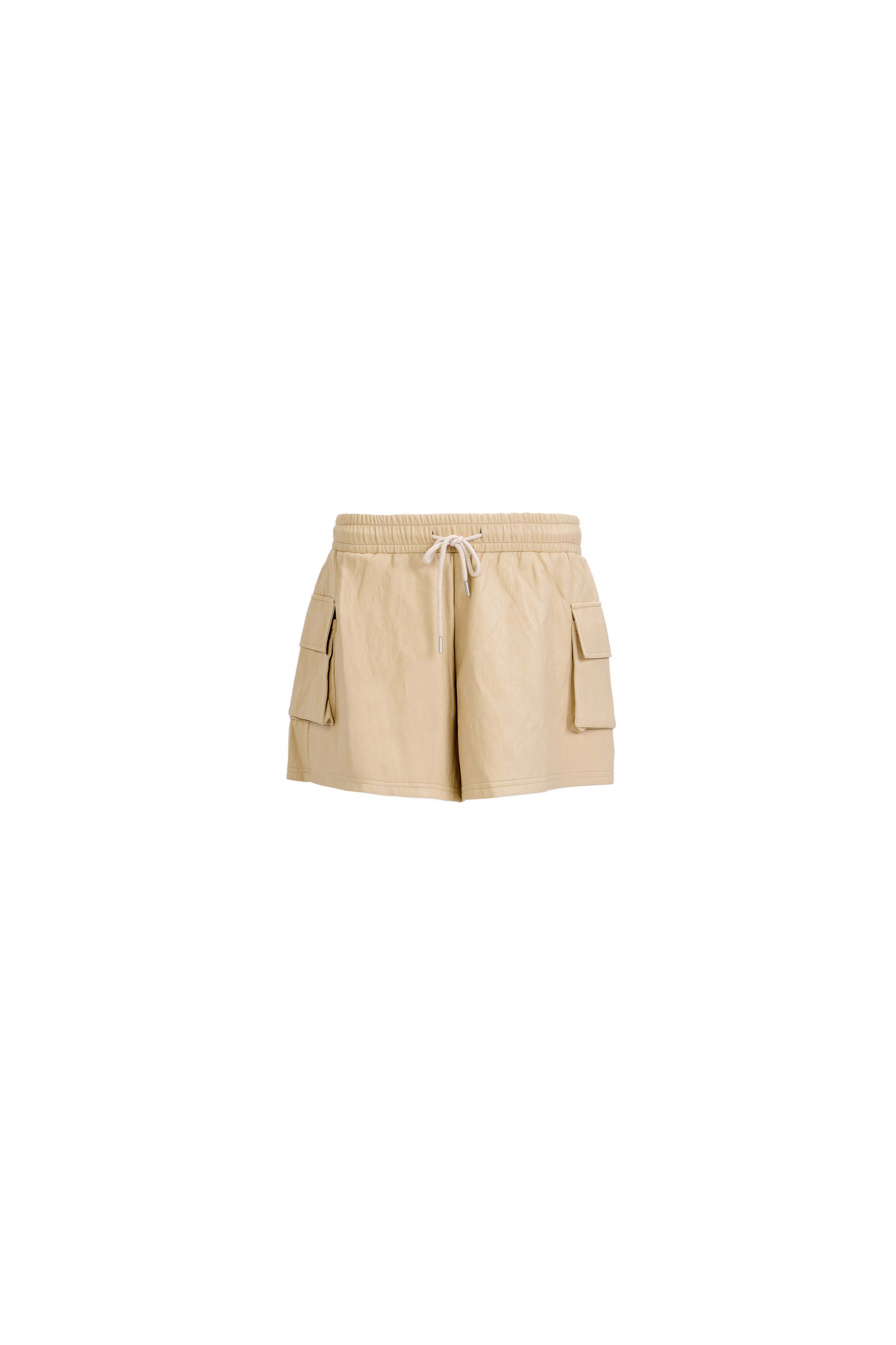 Cargo Shorts — Ivory Vegan Leather with Elastic Waistband