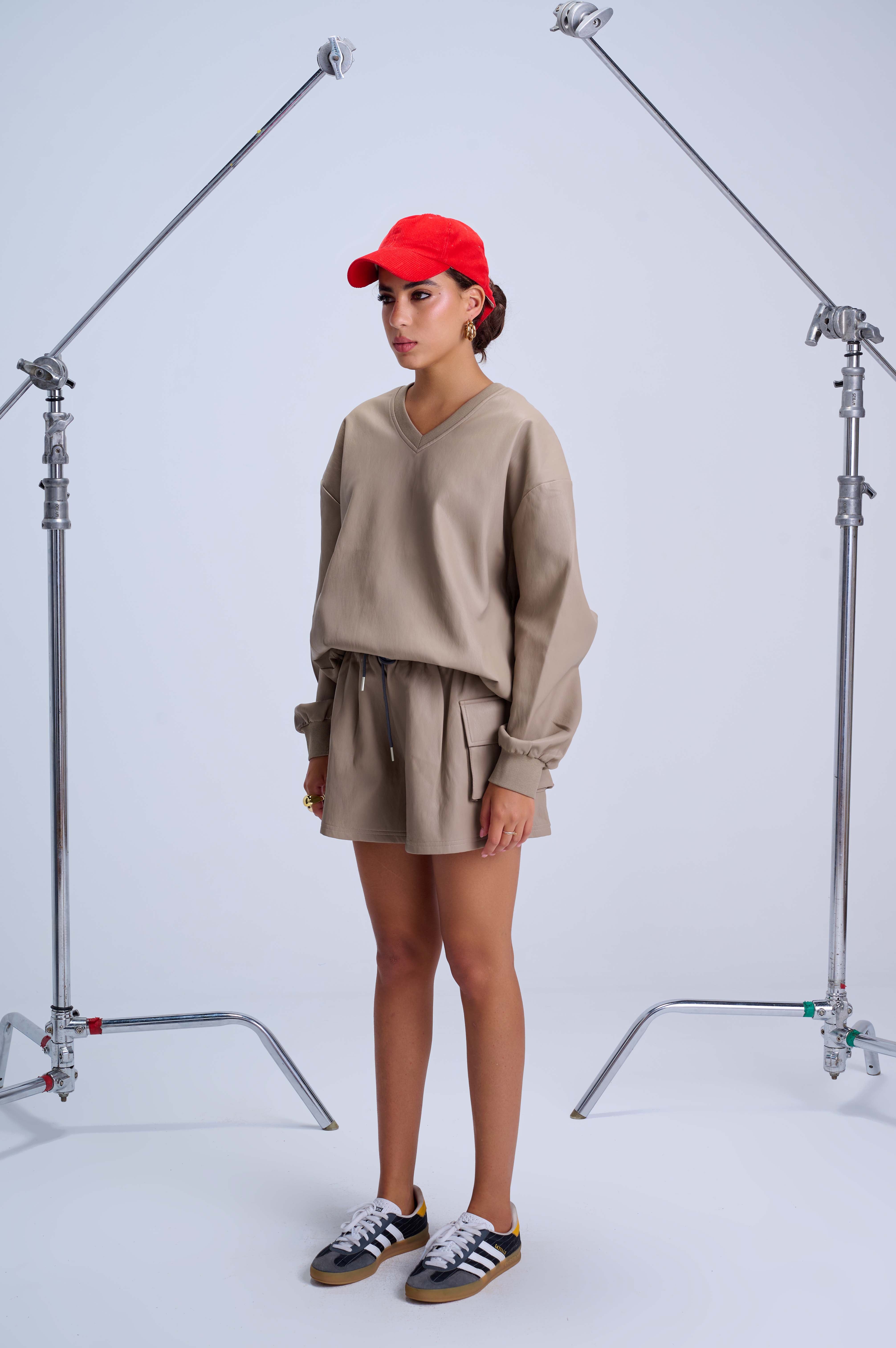 Cargo Shorts — Mocha Vegan Leather with Elastic Waistband