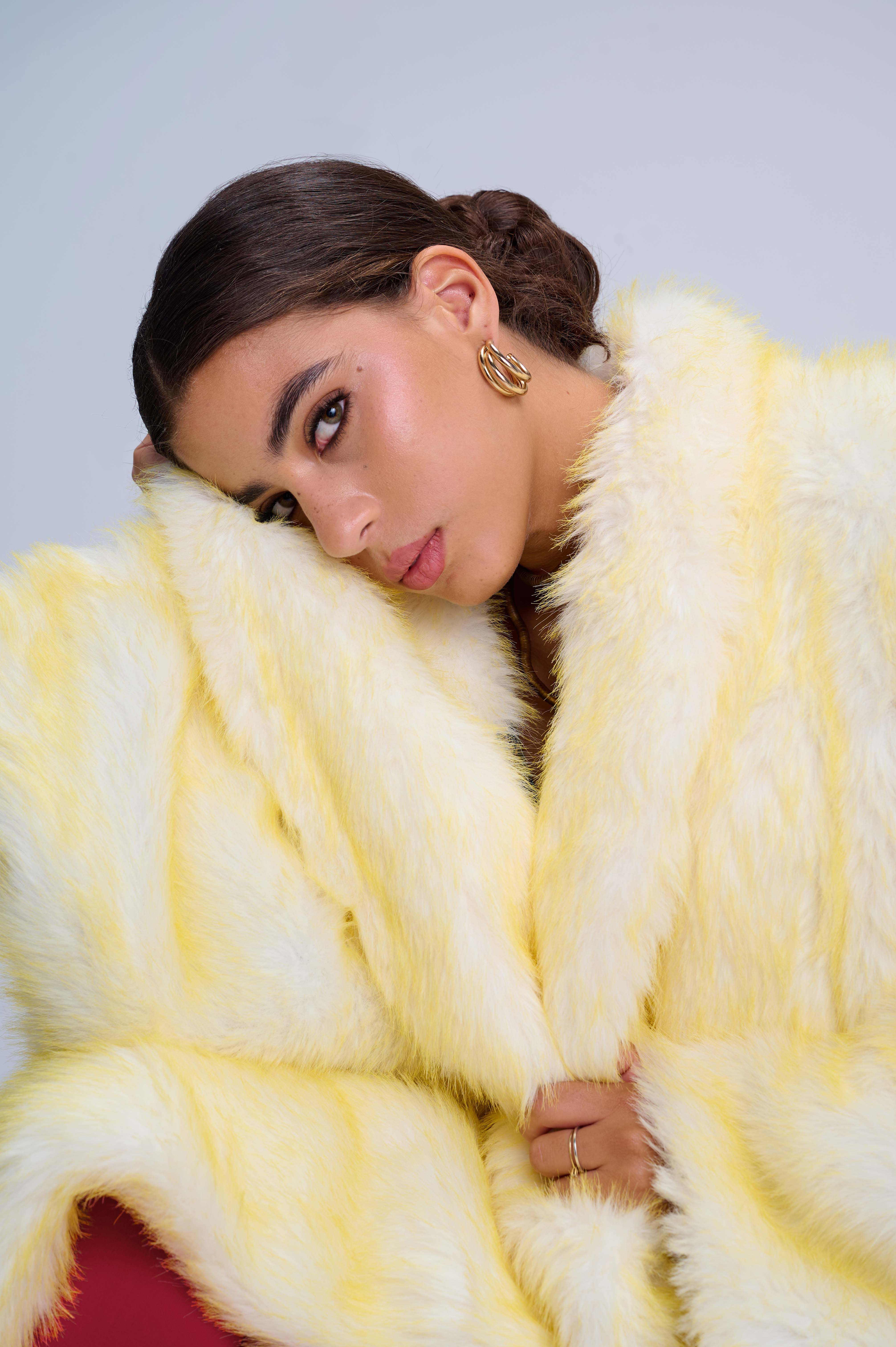 Dramatic Oversized Fur Coat — Vegan Fur with Wild Artistic Lining in Daring Yellow