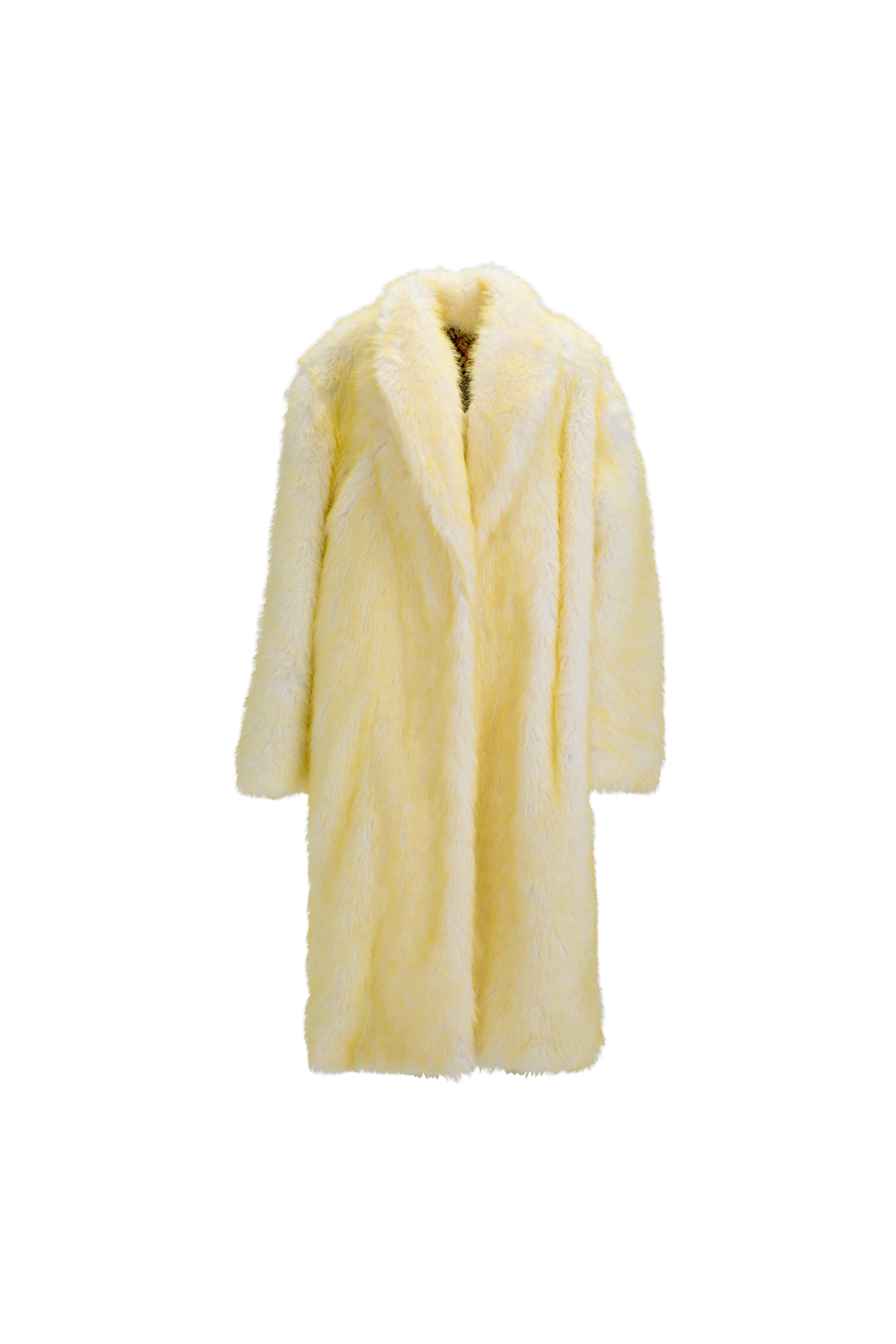 Dramatic Oversized Fur Coat — Vegan Fur with Wild Artistic Lining in Daring Yellow