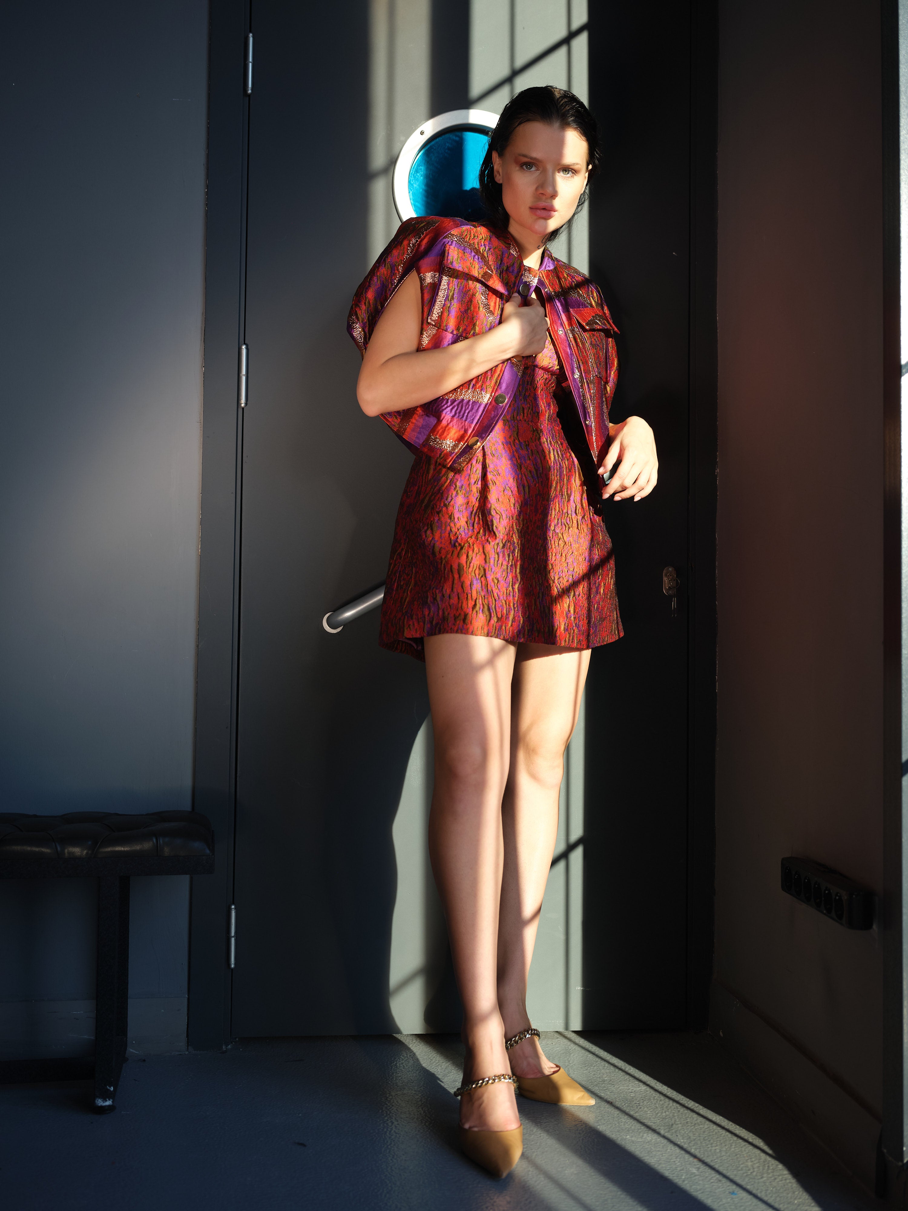 Jacquard-Metalic Mini Dress