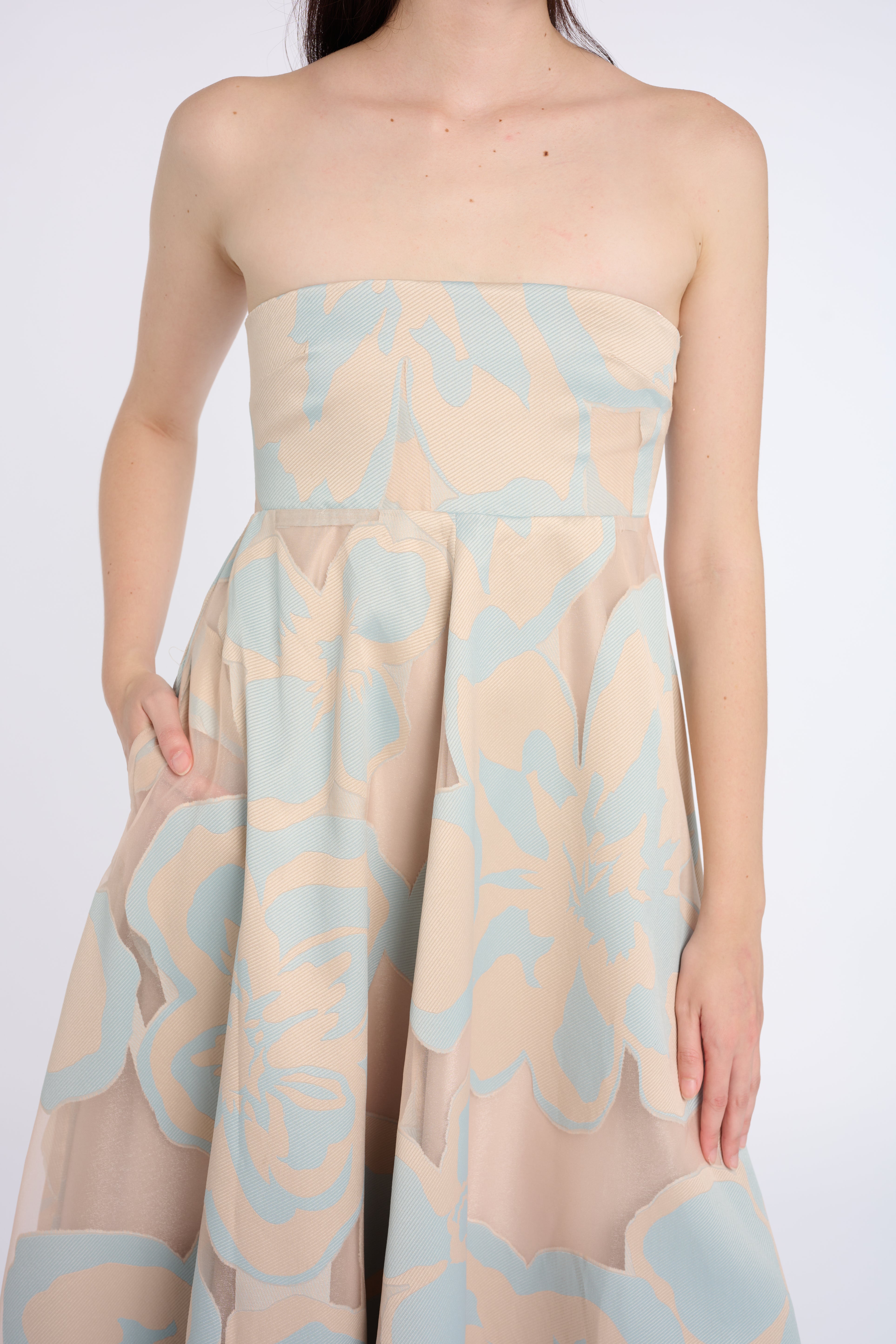 Pastel Floral Strapless Maxi Dress