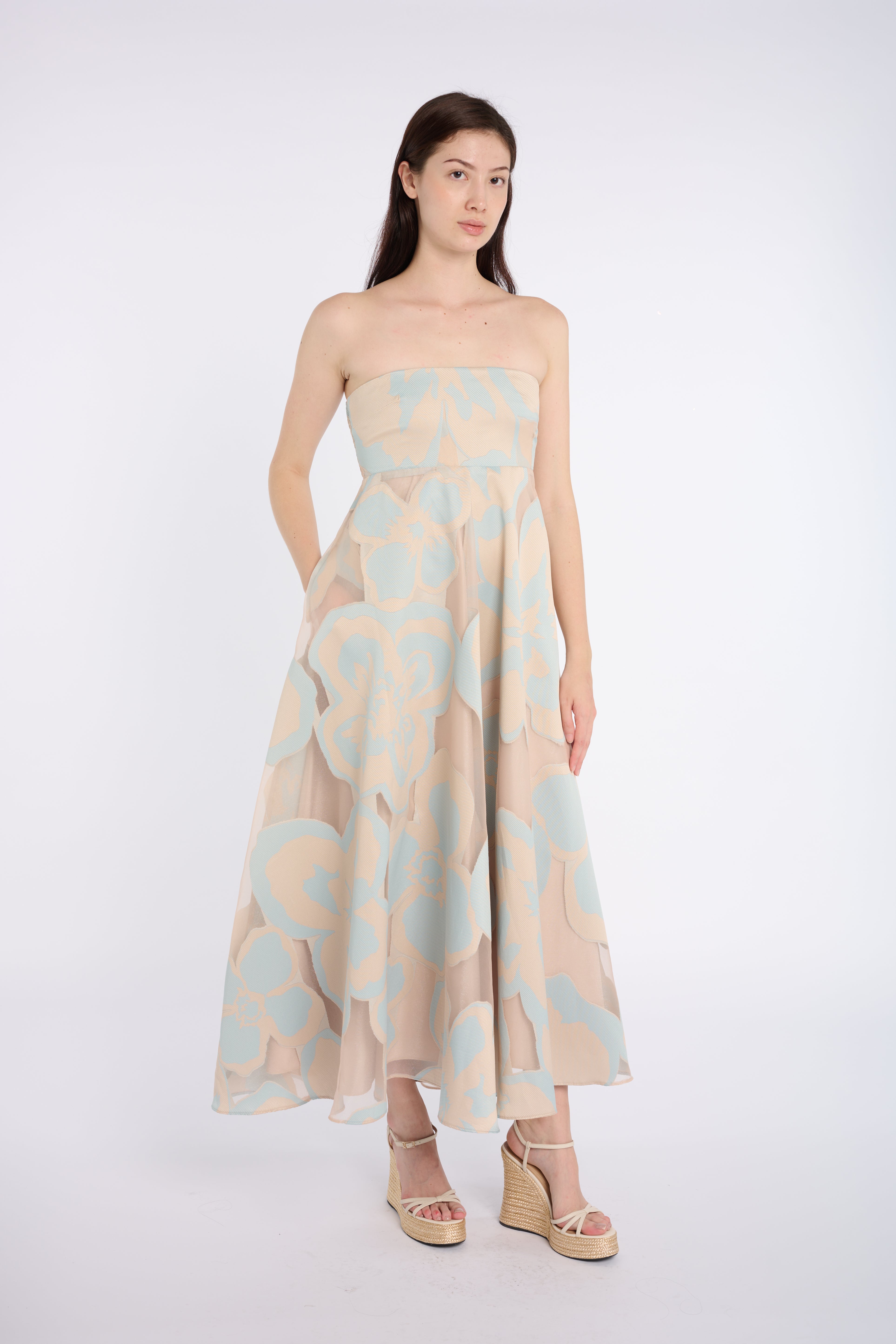 Pastel Floral Strapless Maxi Dress