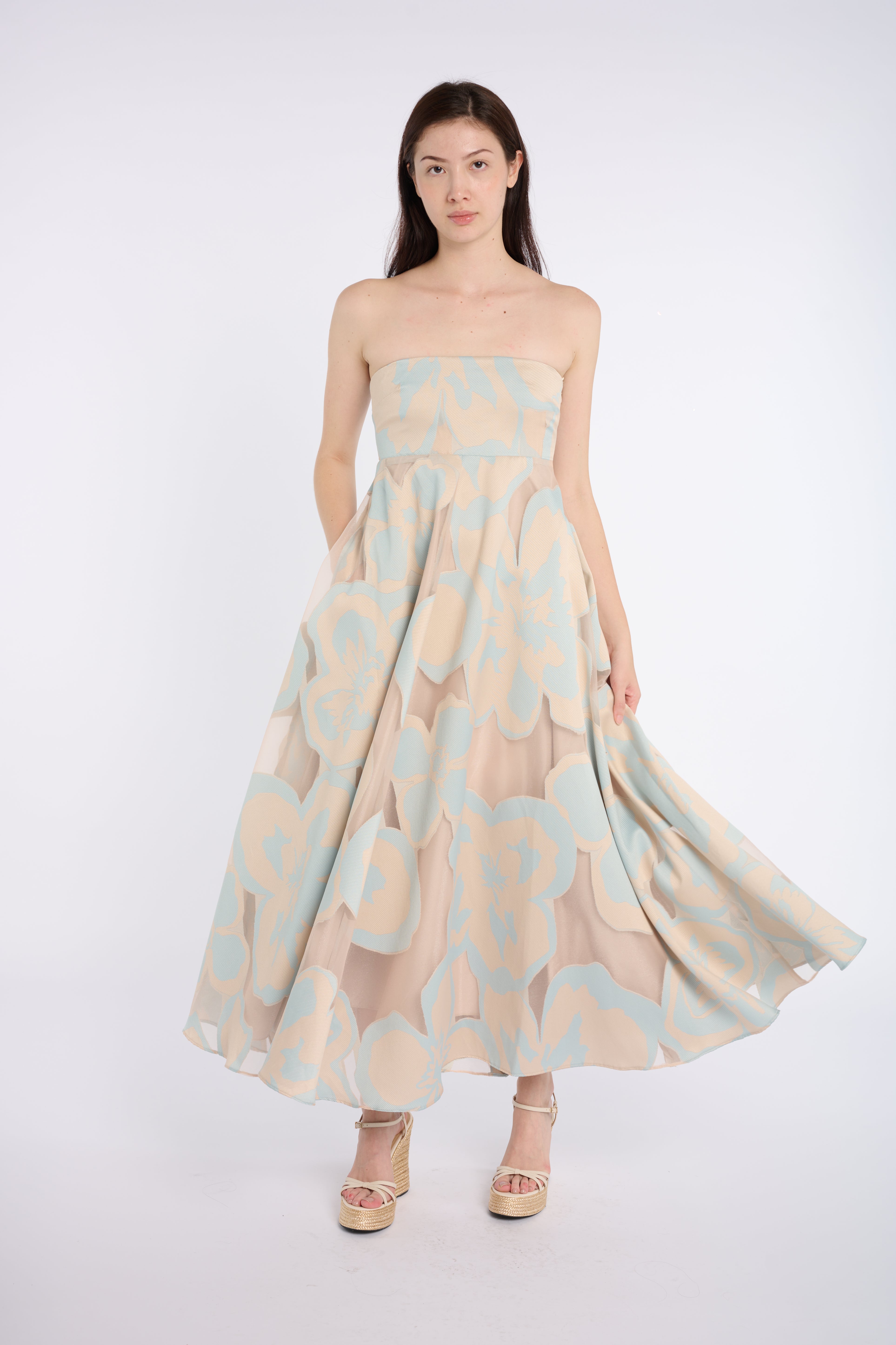 Pastel Floral Strapless Maxi Dress