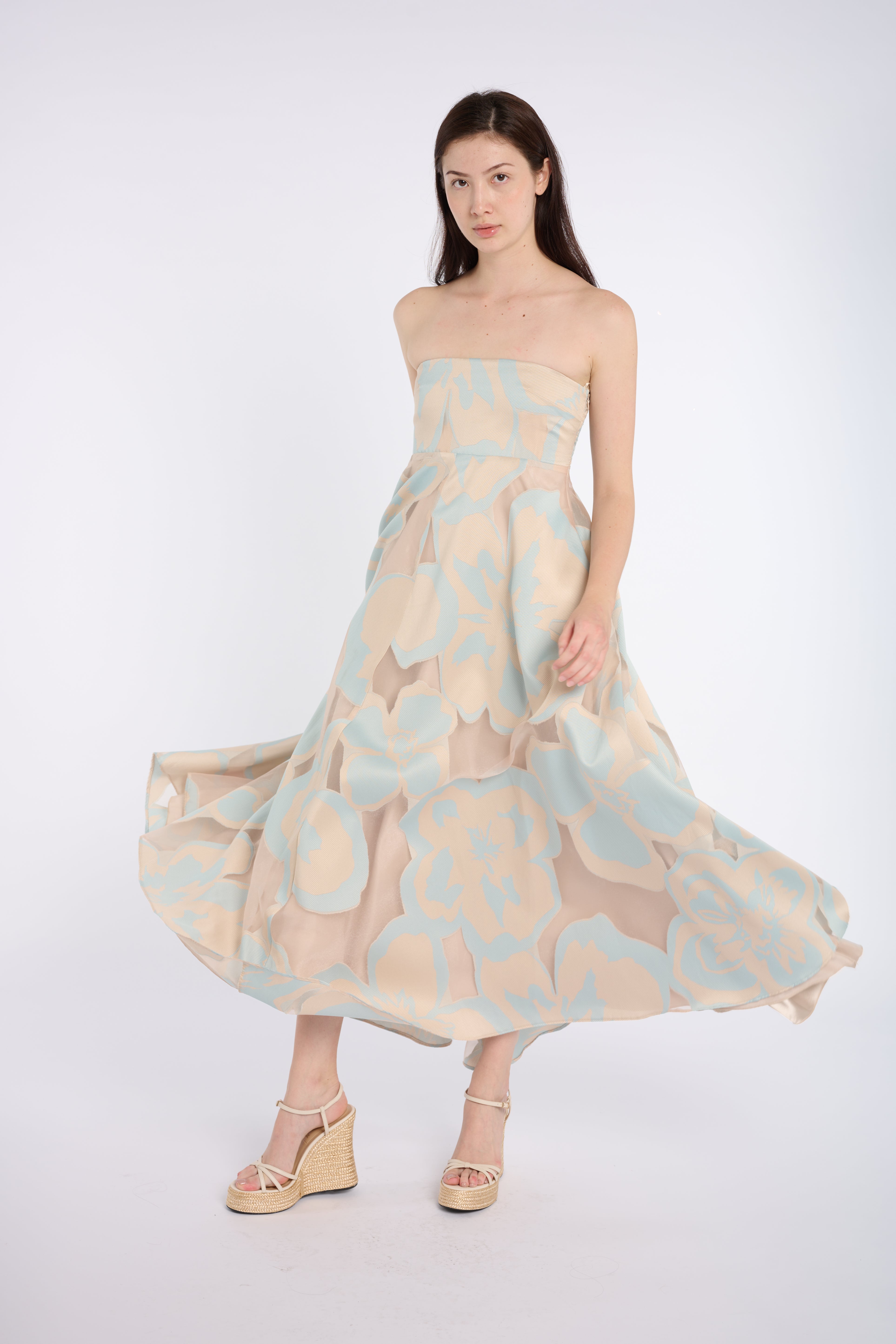 Pastel Floral Strapless Maxi Dress