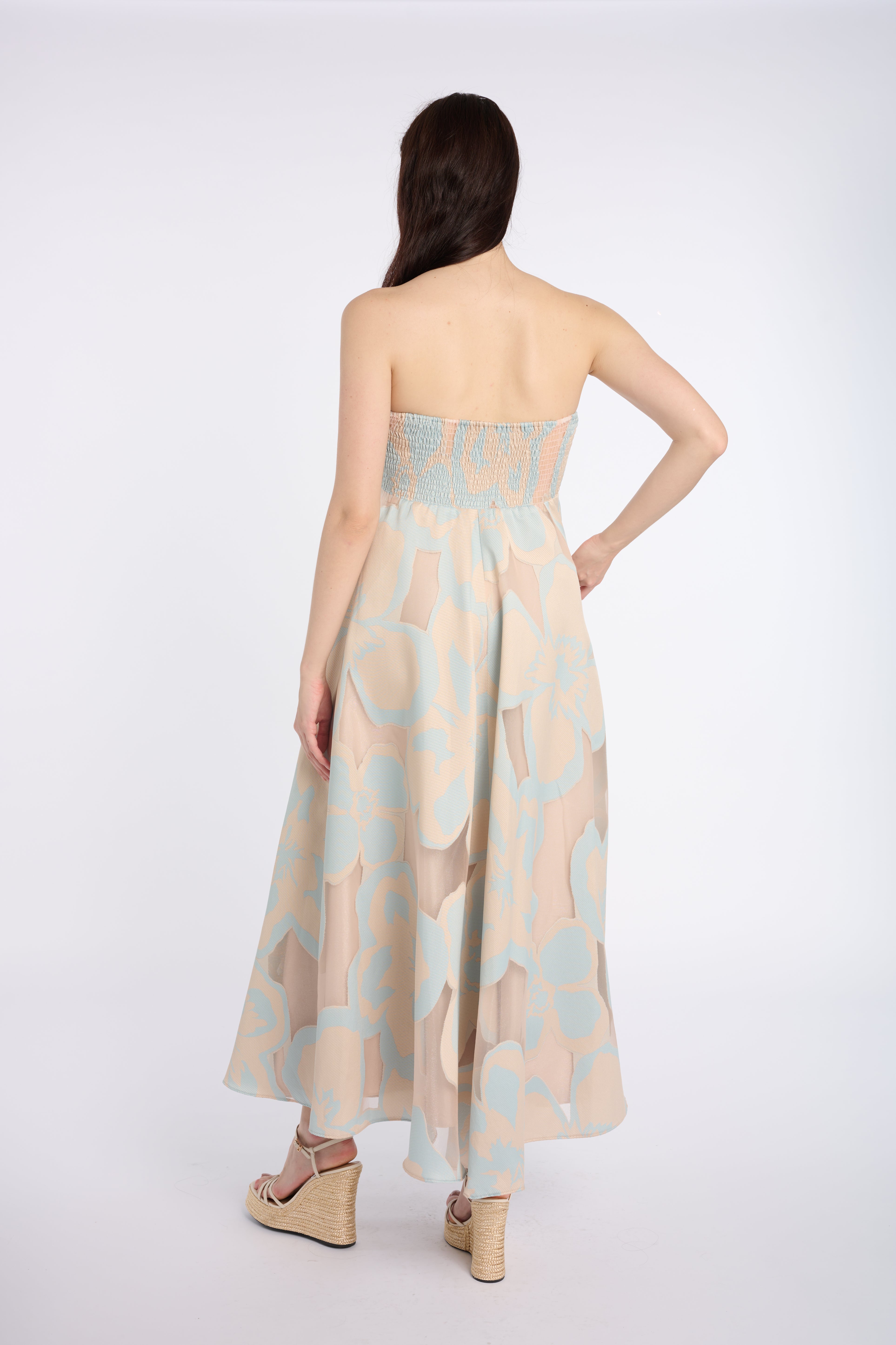 Pastel Floral Strapless Maxi Dress