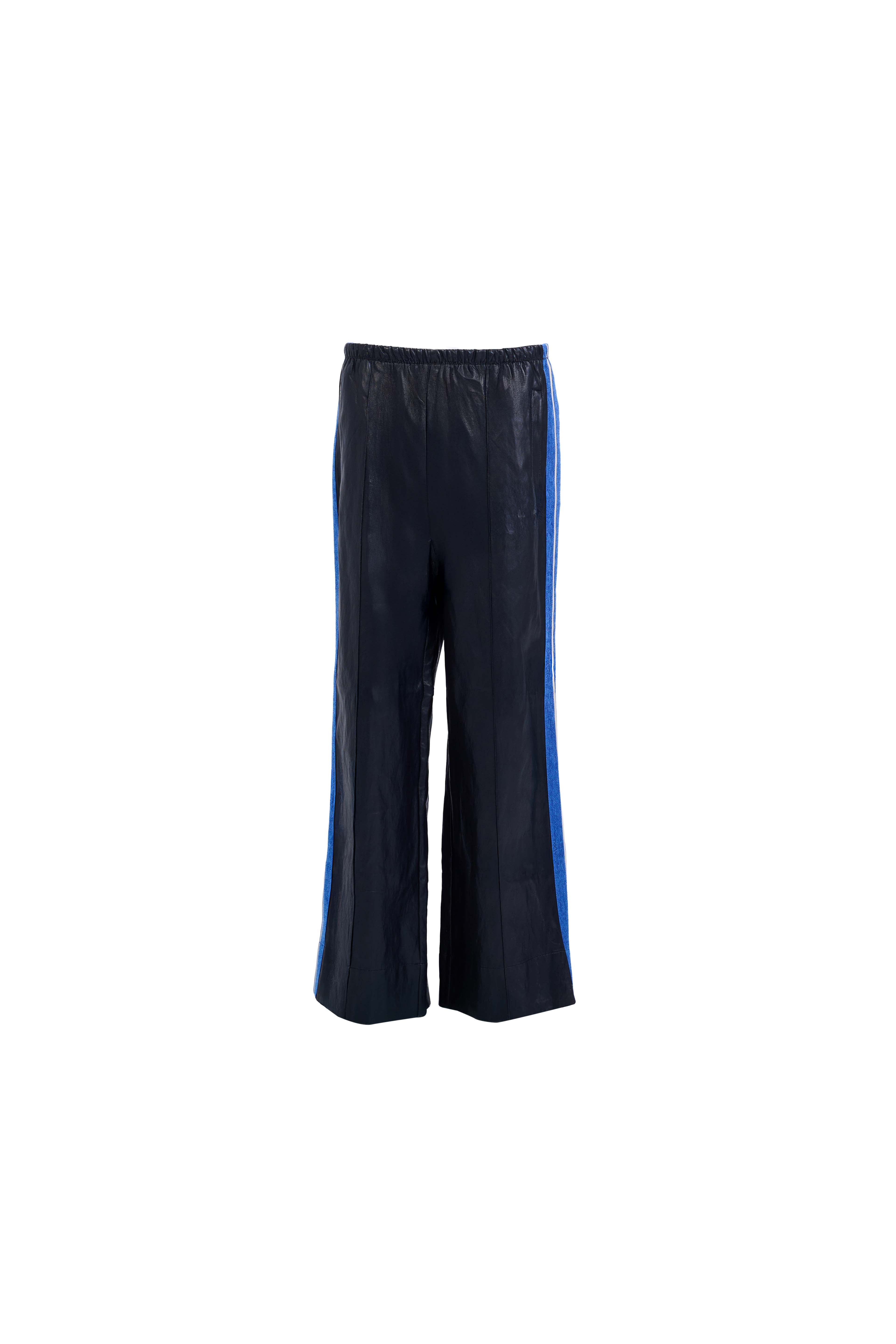 Perfect Suit Pants — Straight-Leg Vegan Leather with Side Stripes in Black