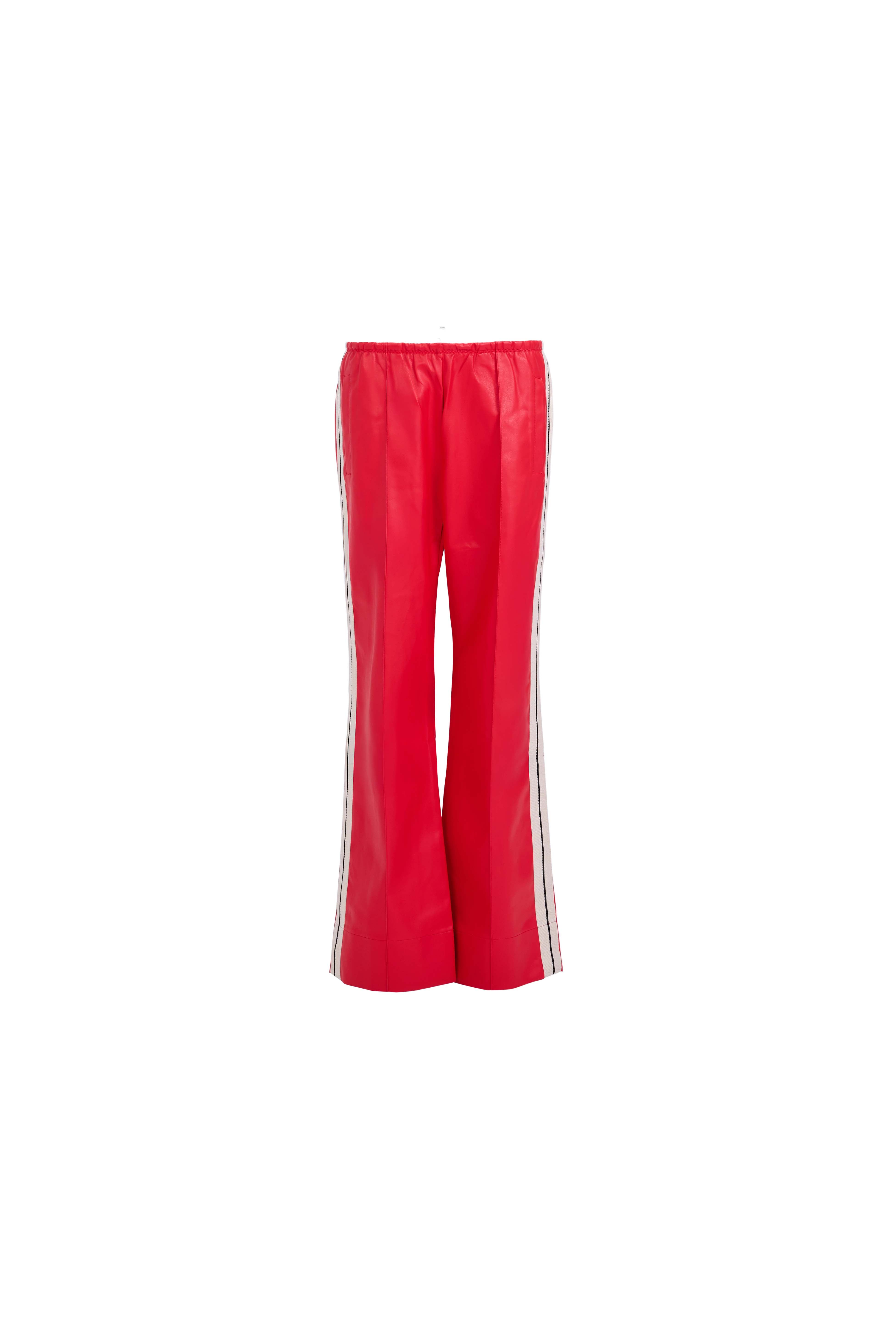 Perfect Suit Pants — Straight-Leg Vegan Leather with Side Stripes in Bold Red