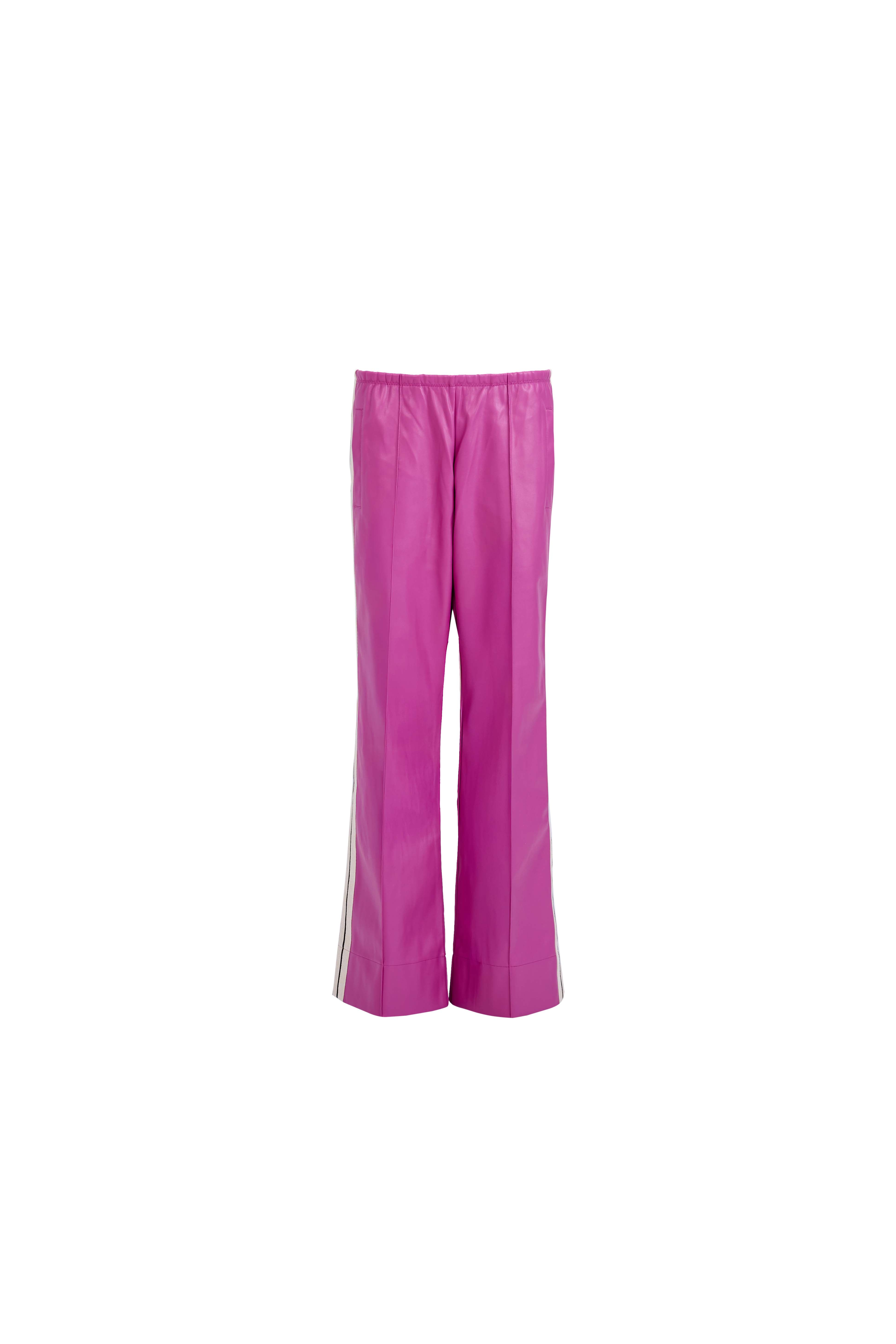 Perfect Suit Pants — Straight-Leg Vegan Leather with Side Stripes in Fushia