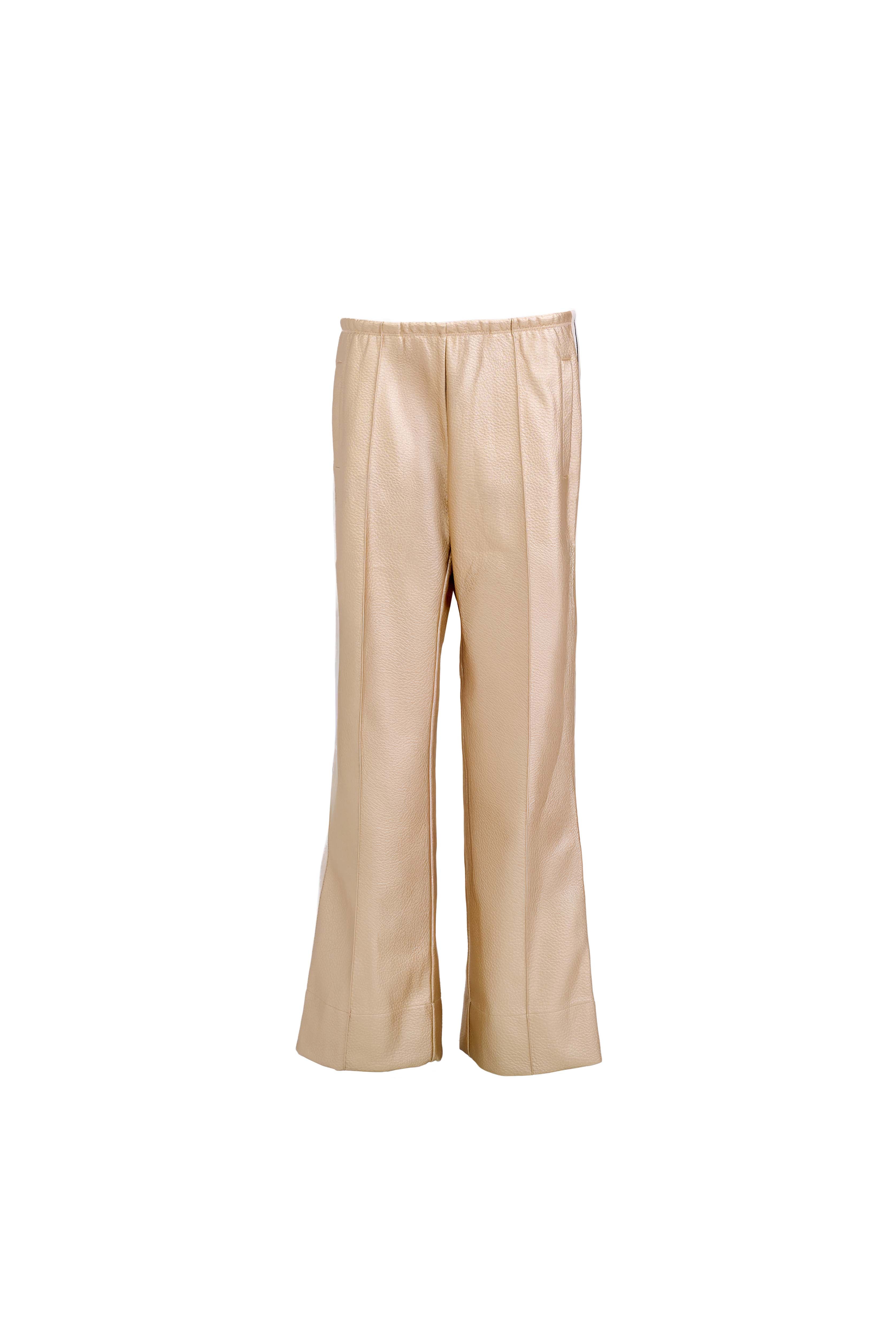 Perfect Suit Pants — Straight-Leg Vegan Leather with Side Stripes in Gold