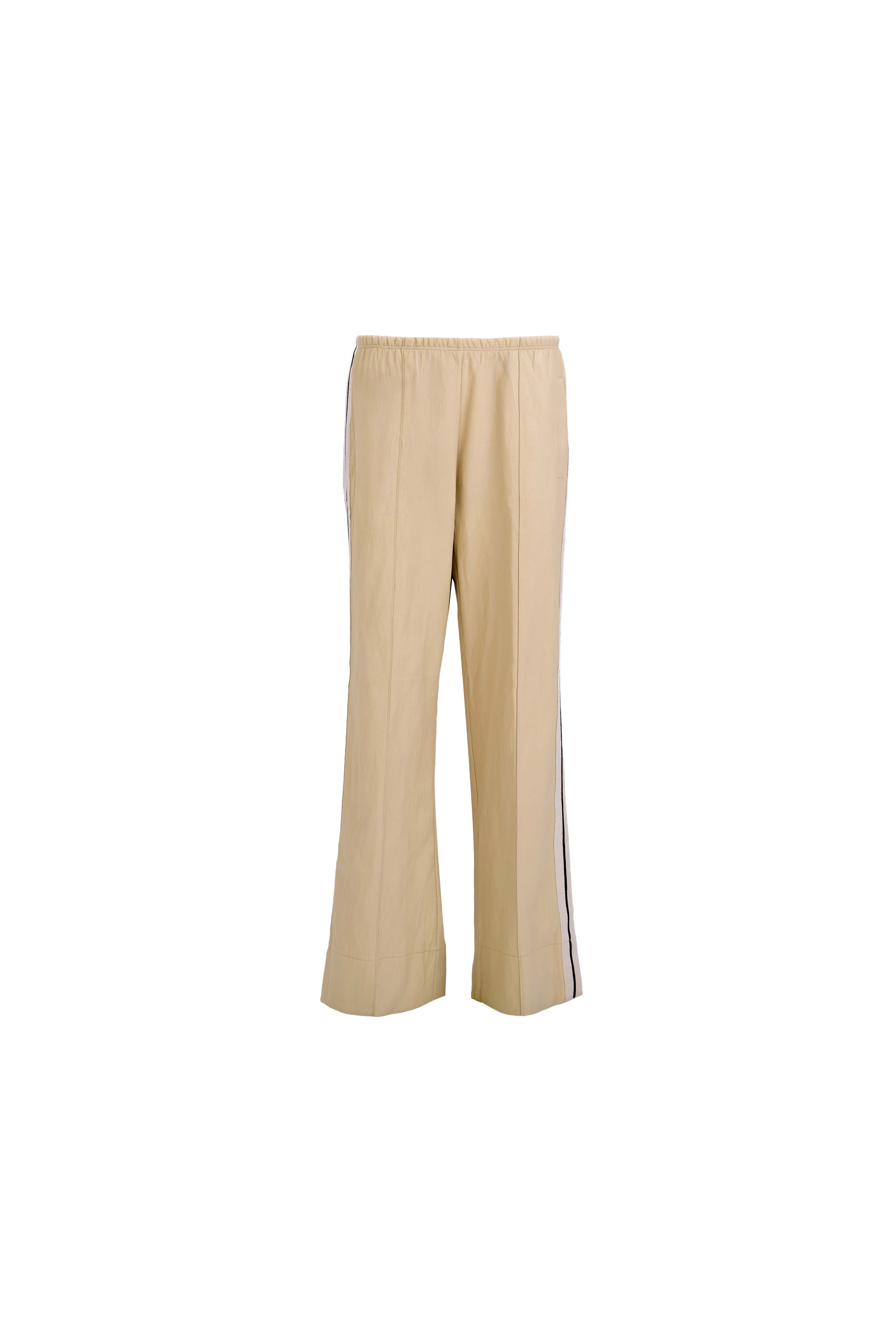 Perfect Suit Pants — Straight-Leg Vegan Leather with Side Stripes in Ivory Yellow