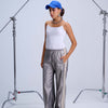 Perfect Suit Pants — Straight-Leg Vegan Leather With Side Stripes In Metallic Grey