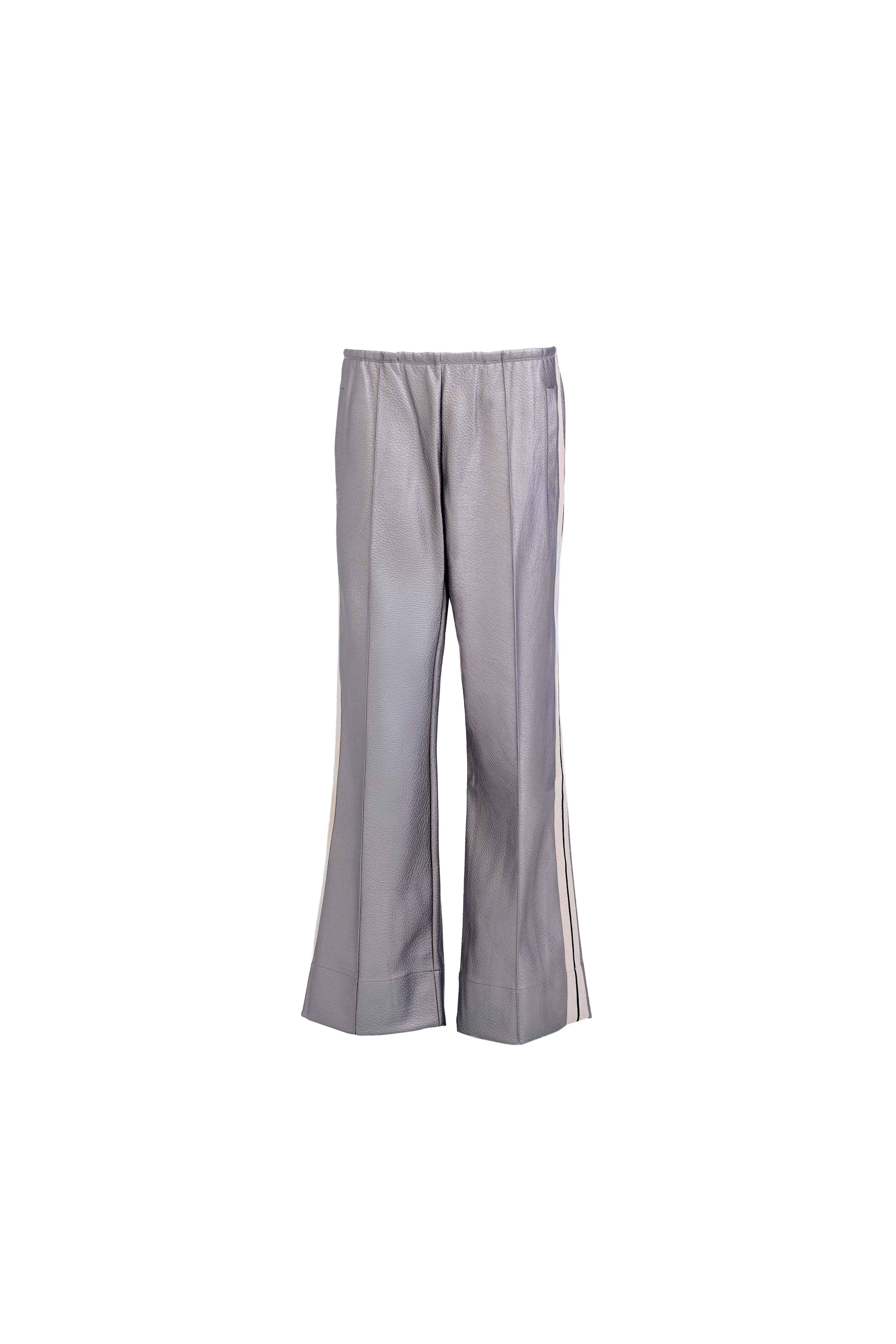 Perfect Suit Pants — Straight-Leg Vegan Leather With Side Stripes In Metallic Grey