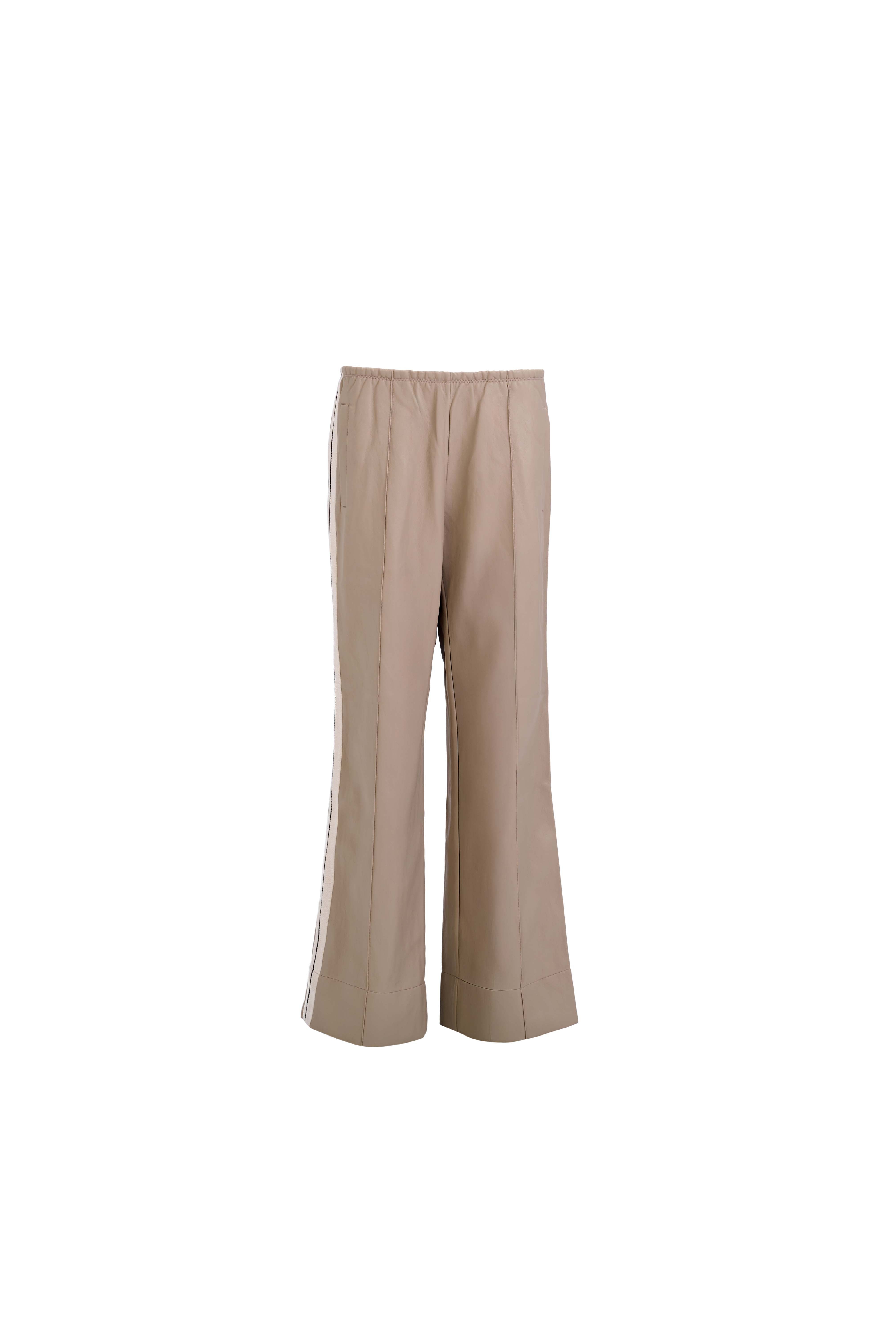 Perfect Suit Pants — Straight-Leg Vegan Leather with Side Stripes in Mocha