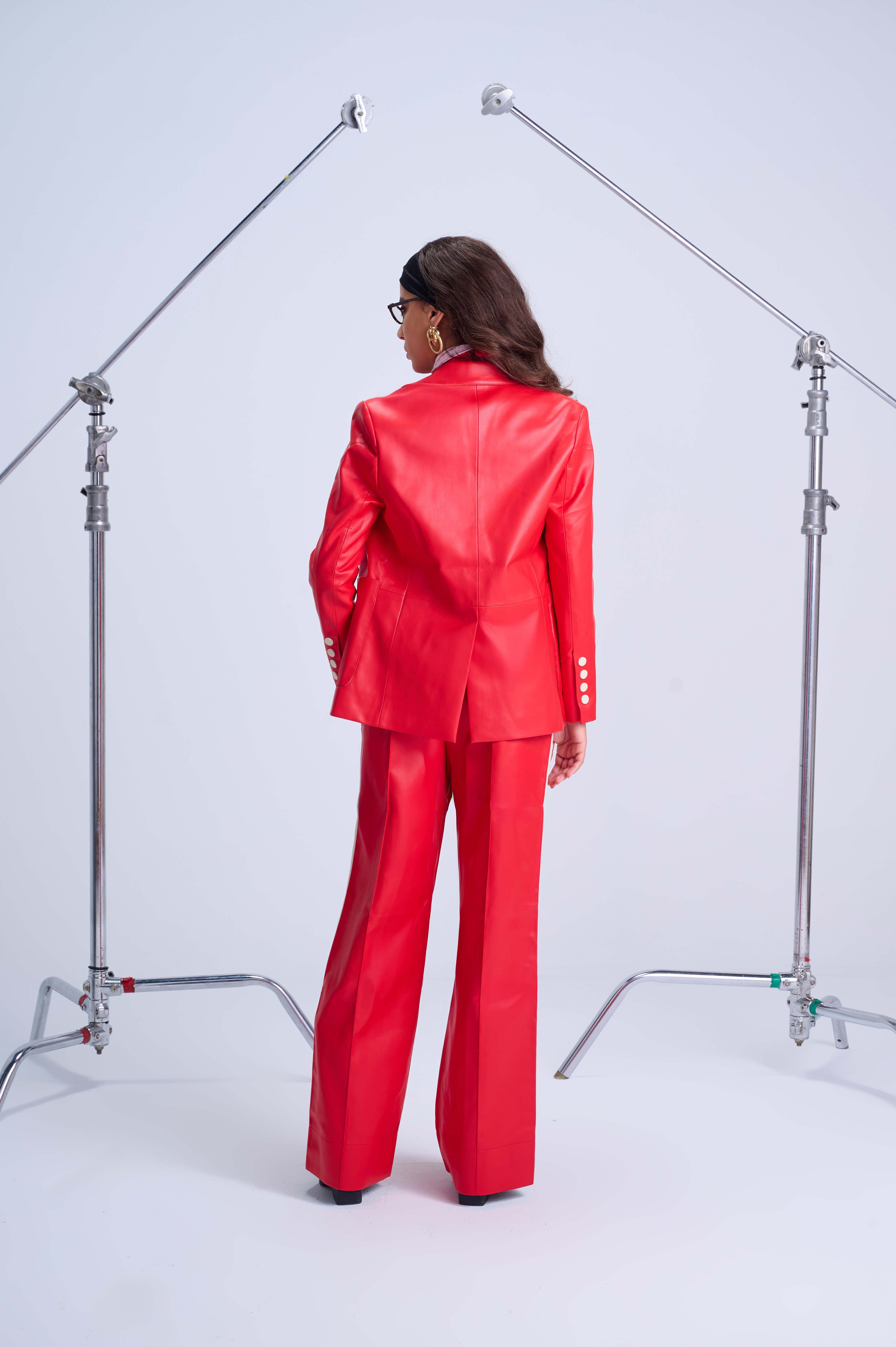 The Perfect Suit Blazer — Tailored Vegan Leather in Bold Red