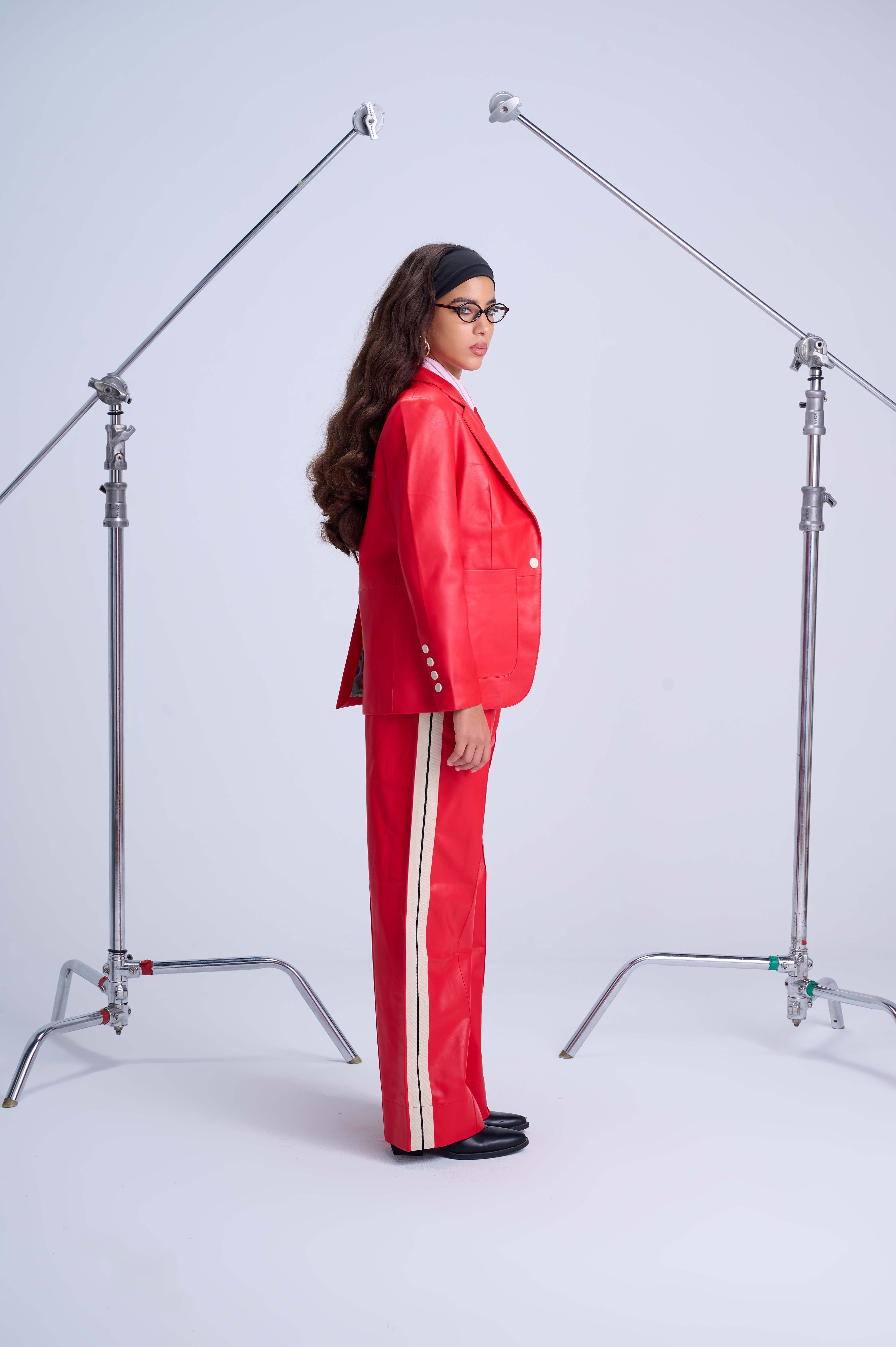 The Perfect Suit Blazer — Tailored Vegan Leather in Bold Red