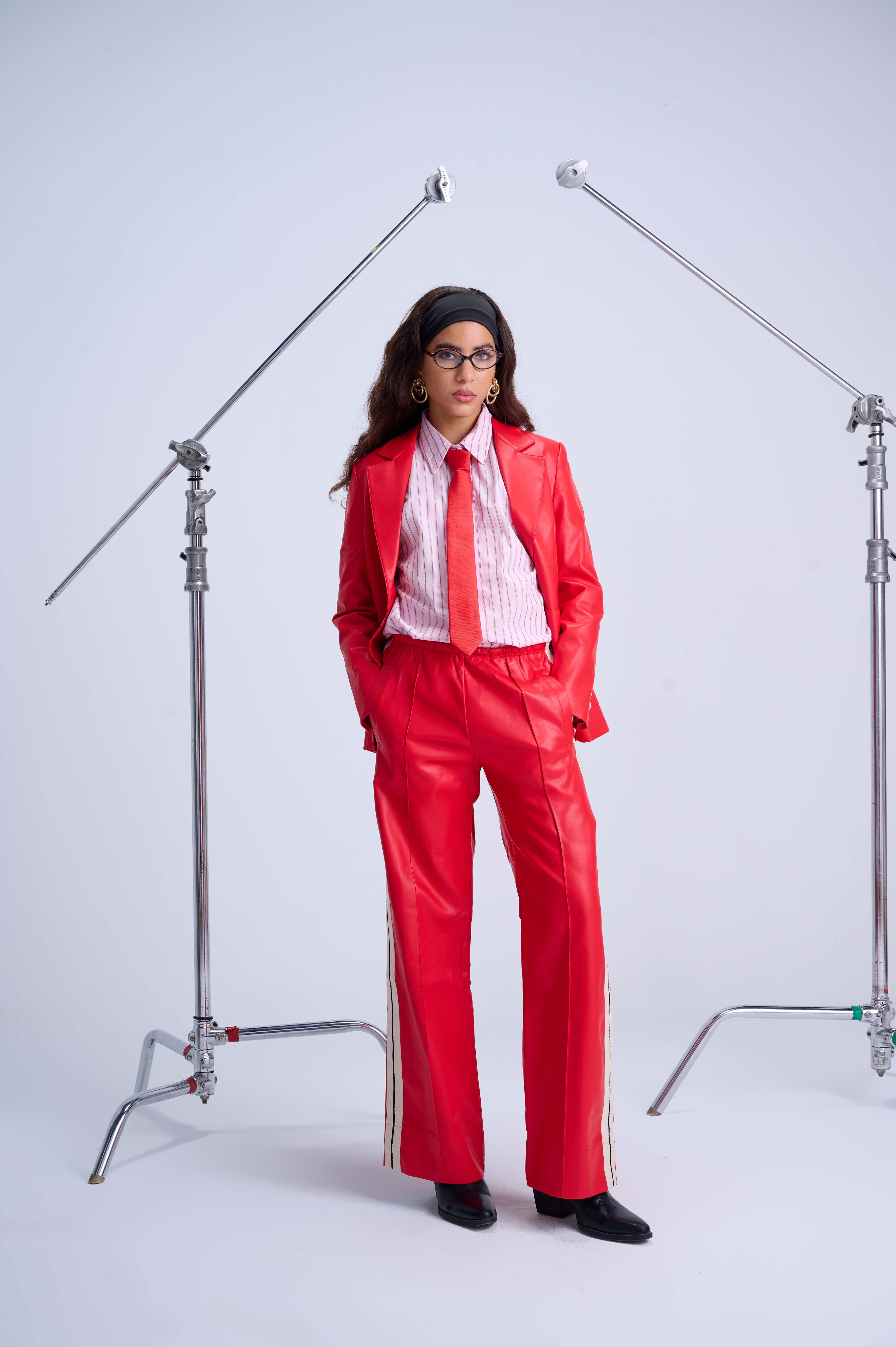 The Perfect Suit Blazer — Tailored Vegan Leather in Bold Red