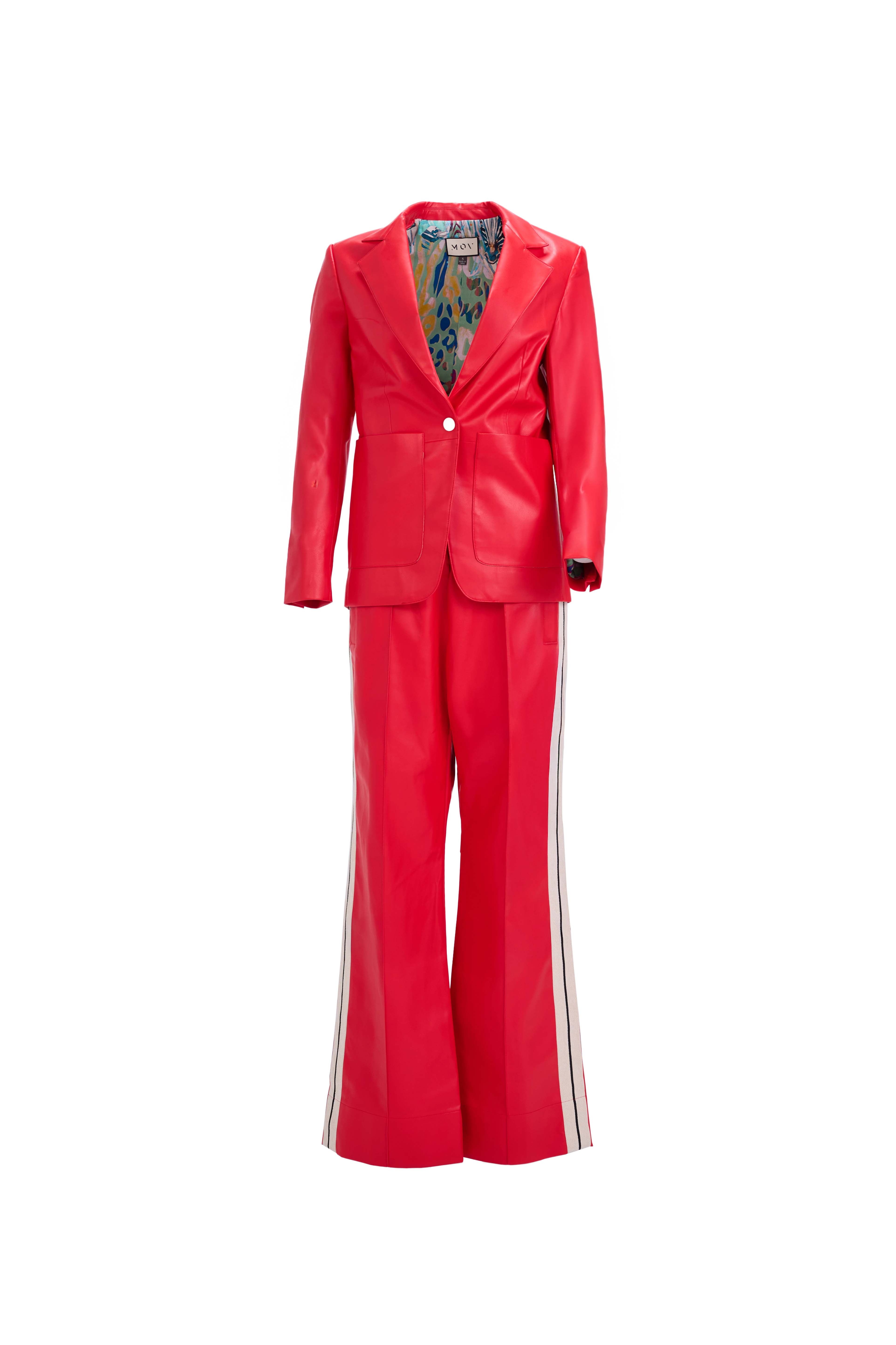 The Perfect Suit Blazer — Tailored Vegan Leather in Bold Red