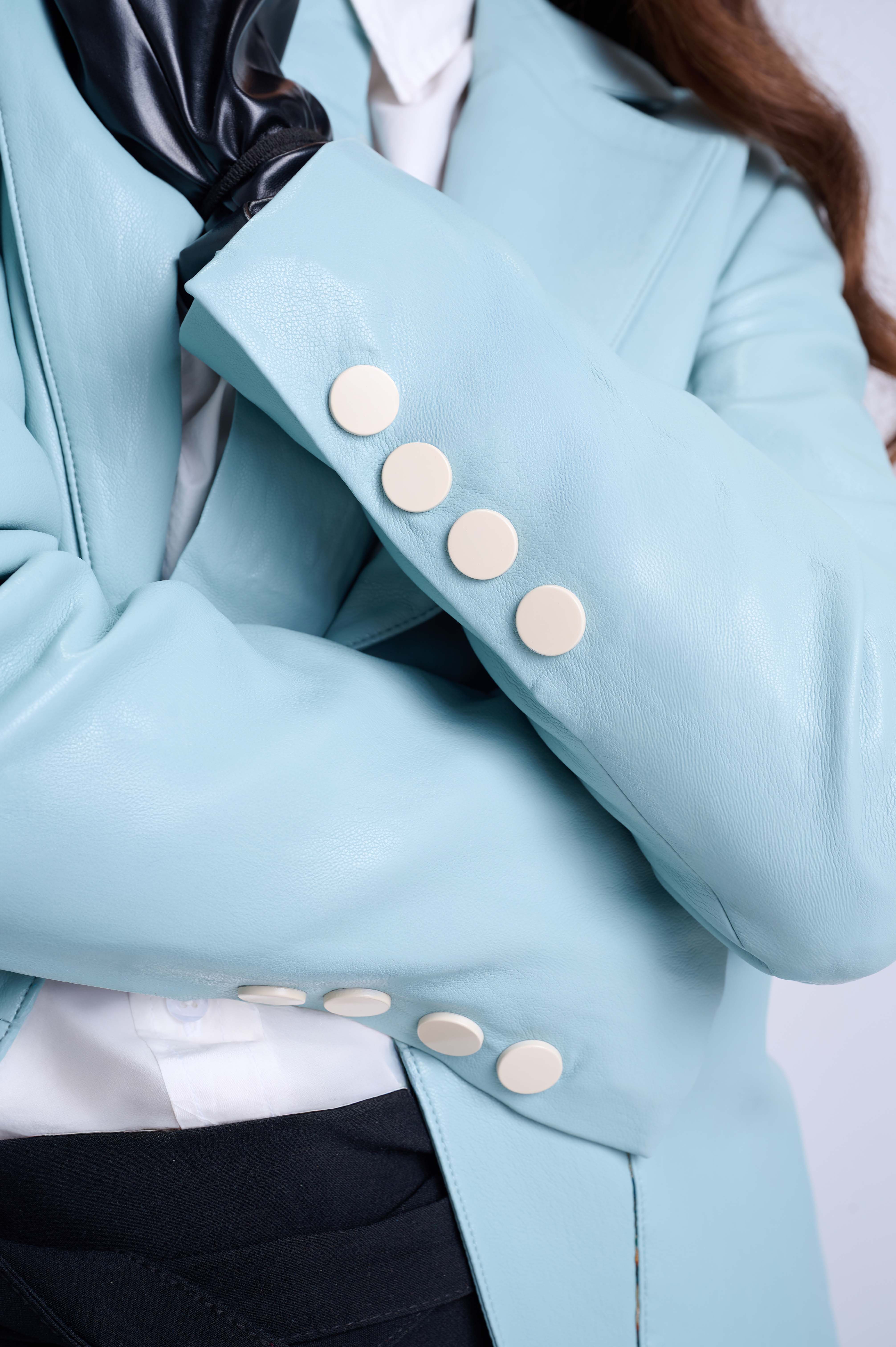 The Perfect Suit Blazer — Tailored Vegan Leather in Retro Blue