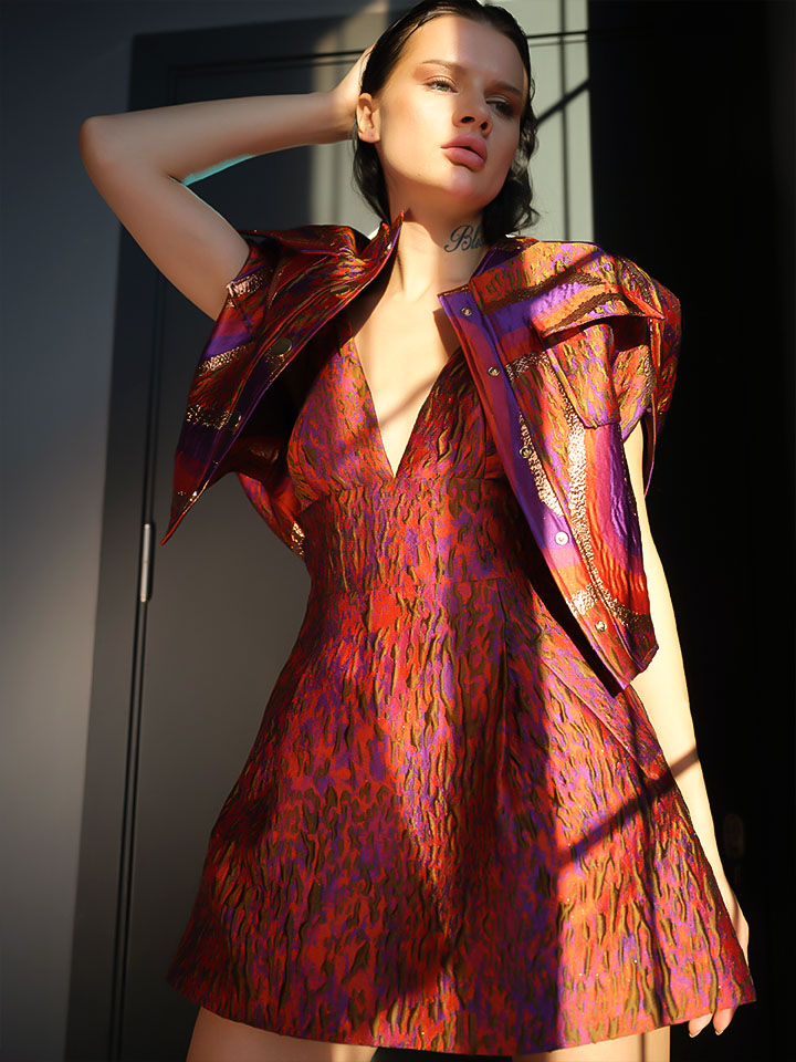 Jacquard-Metalic Mini Dress