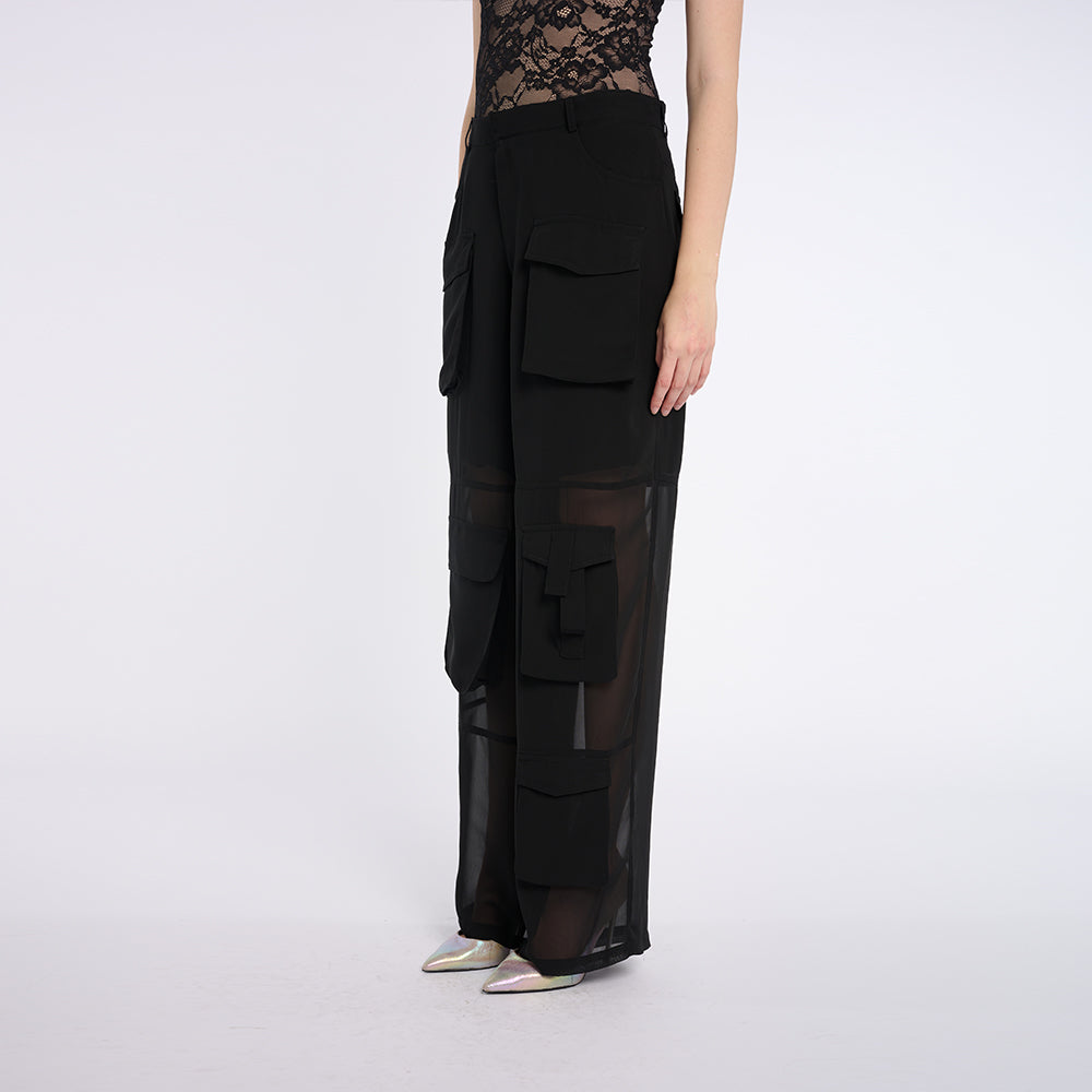 Chic Black Pants with Sheer Wide-Leg