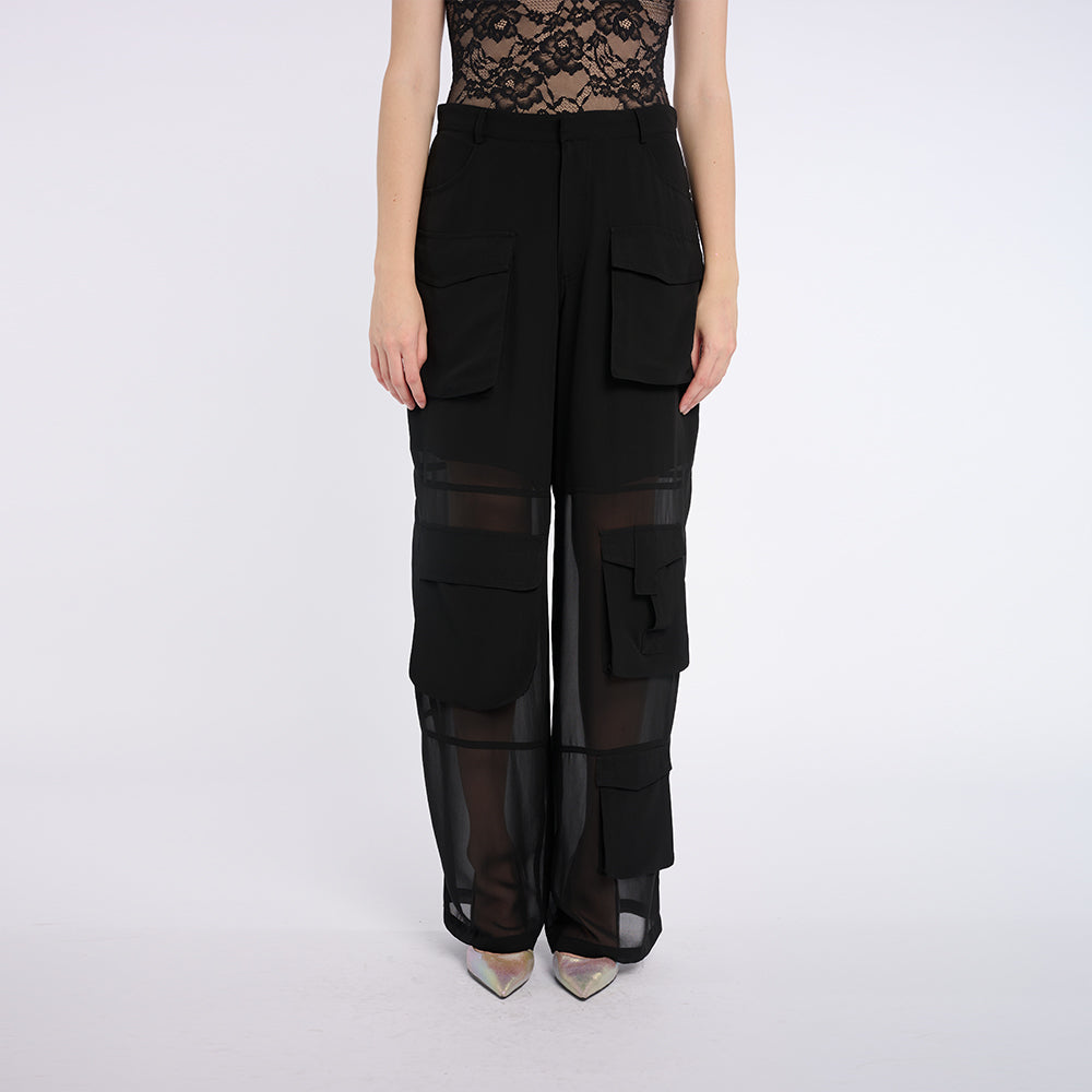 Chic Black Pants with Sheer Wide-Leg