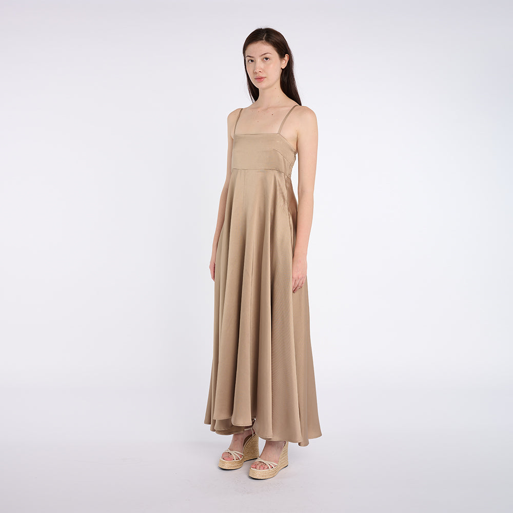 Elegant Beige Maxi Dress with Thin Straps