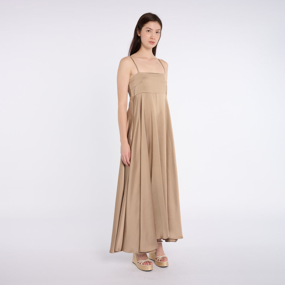 Elegant Beige Maxi Dress with Thin Straps