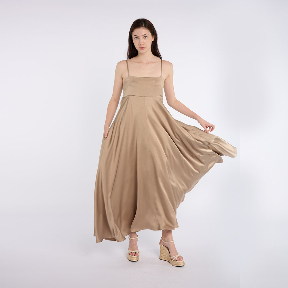 Elegant Beige Maxi Dress with Thin Straps