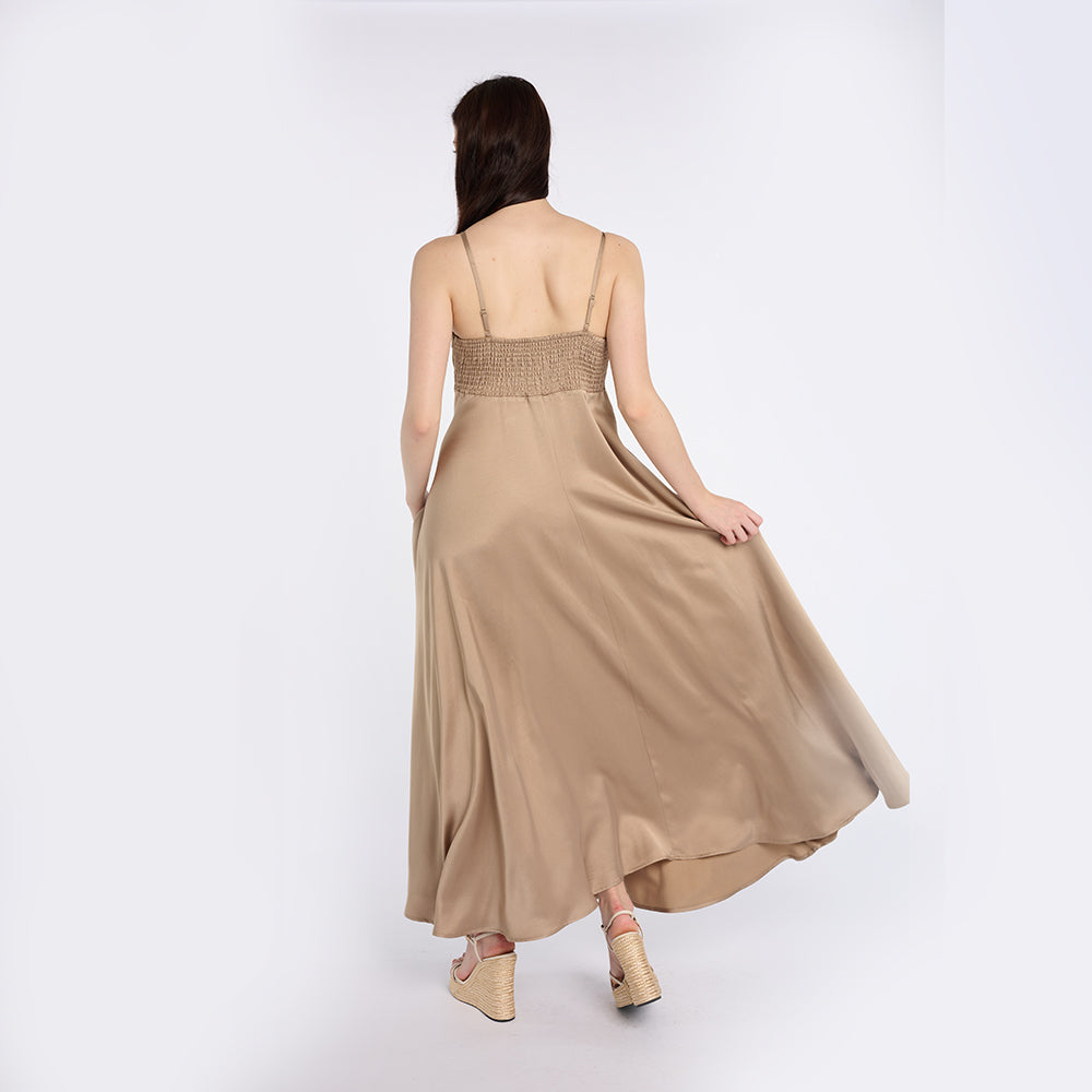 Elegant Beige Maxi Dress with Thin Straps