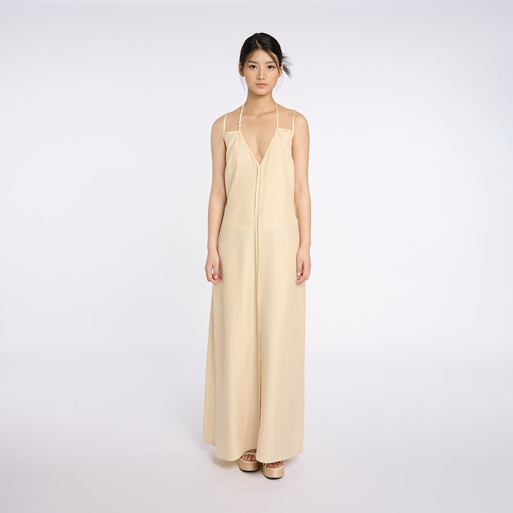 Elegant Yellow Maxi Dress with Thin Straps