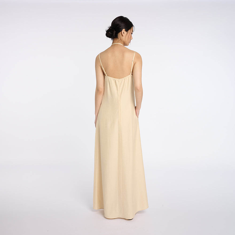 Elegant Yellow Maxi Dress with Thin Straps