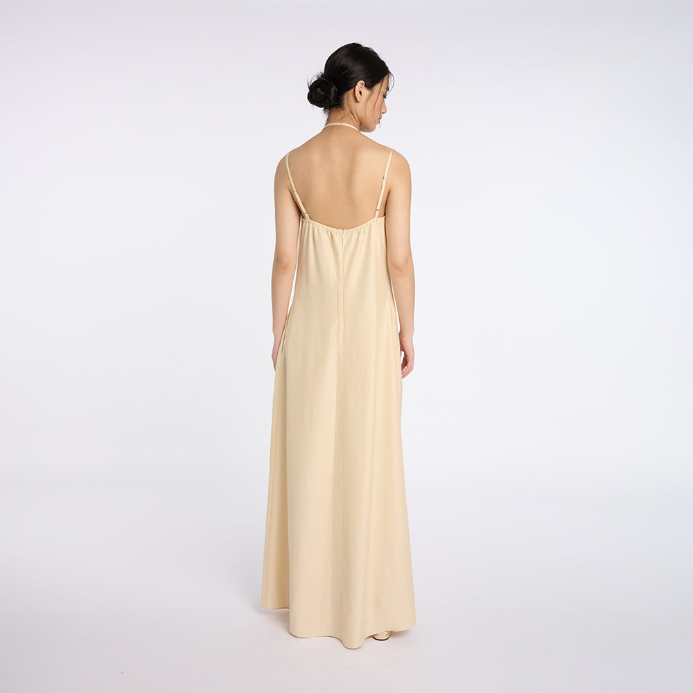 Elegant Yellow Maxi Dress with Thin Straps