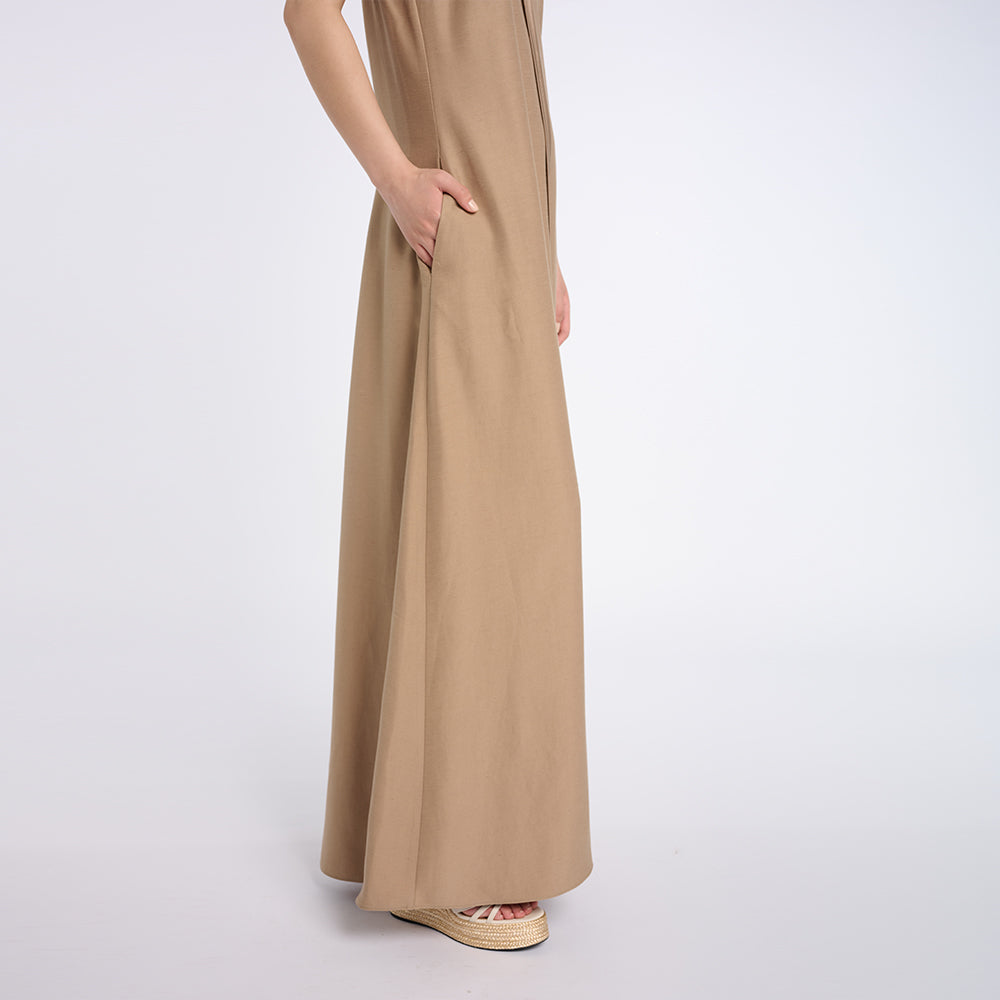 Elegant Beige Maxi Dress with Thin Straps