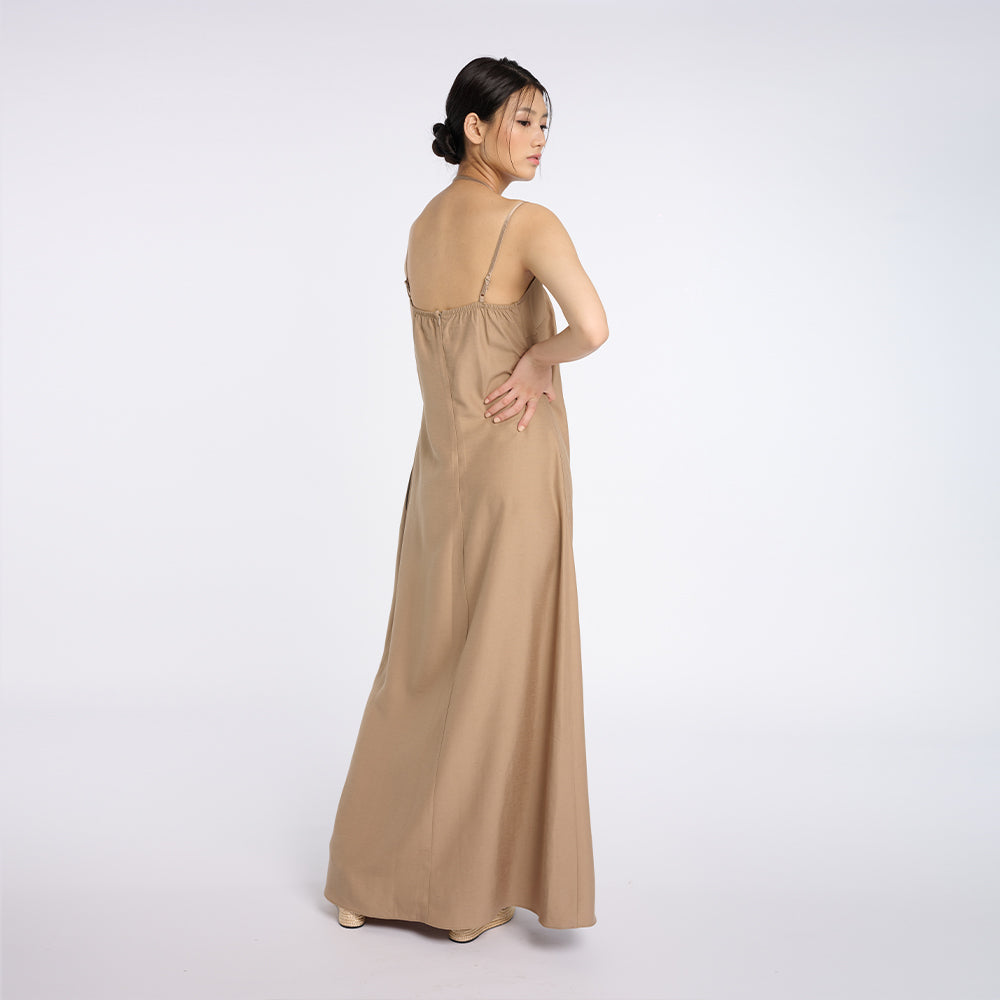 Elegant Beige Maxi Dress with Thin Straps