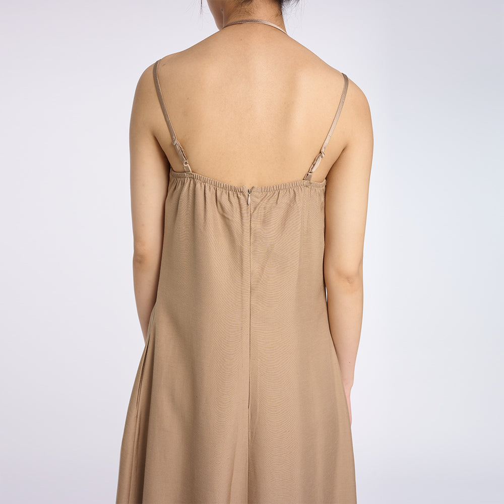 Elegant Beige Maxi Dress with Thin Straps