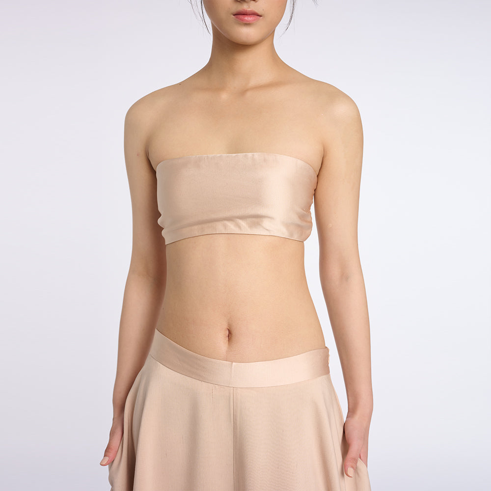 Elegant Beige Strapless Top and Ruffled Skirt Set