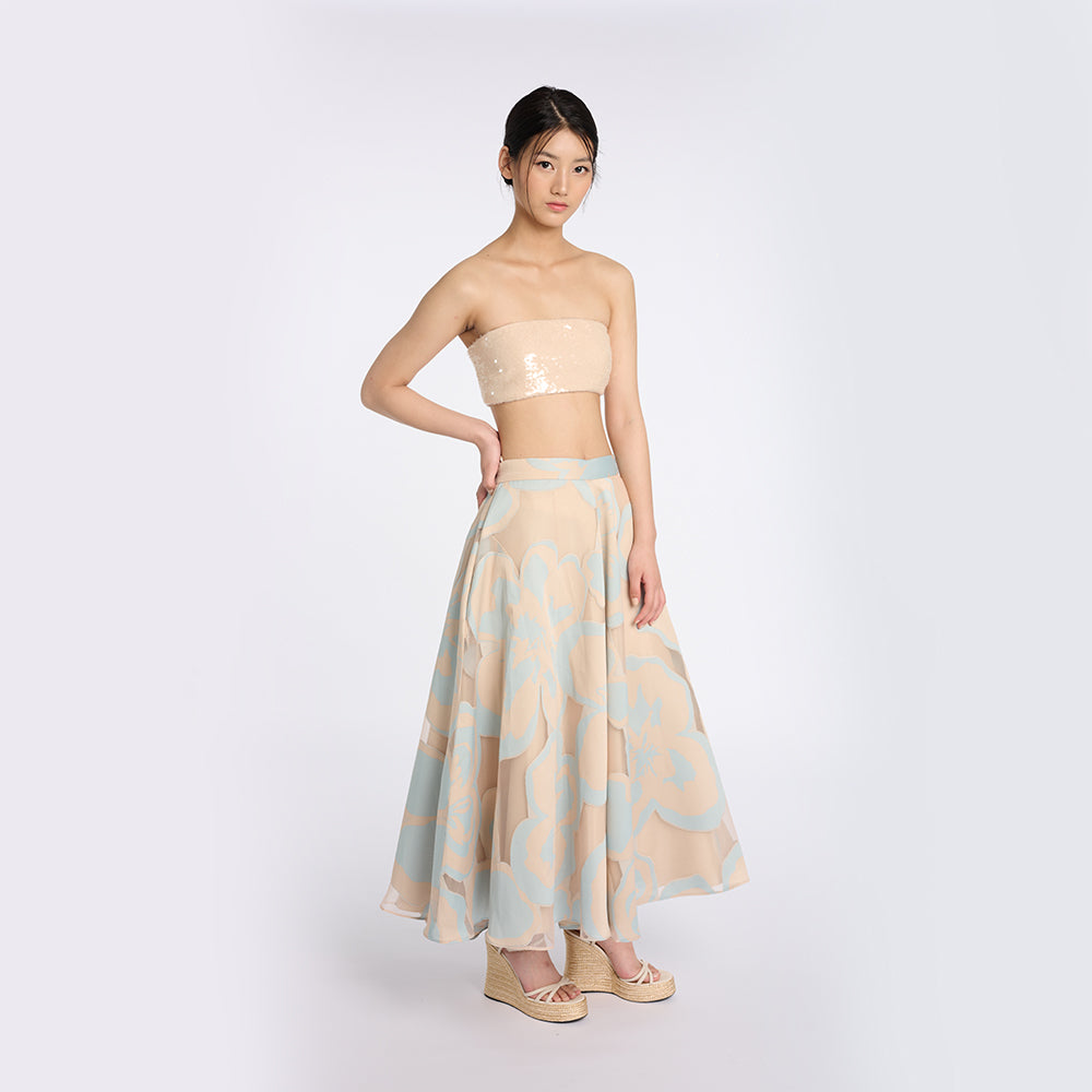 Chic Strapless Sequin Top and Floral Skirt Set