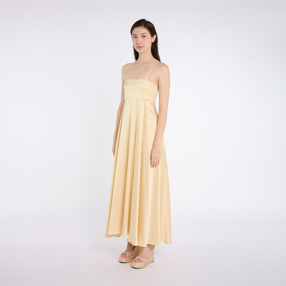 Graceful Light Yellow Maxi Dress with Thin Straps