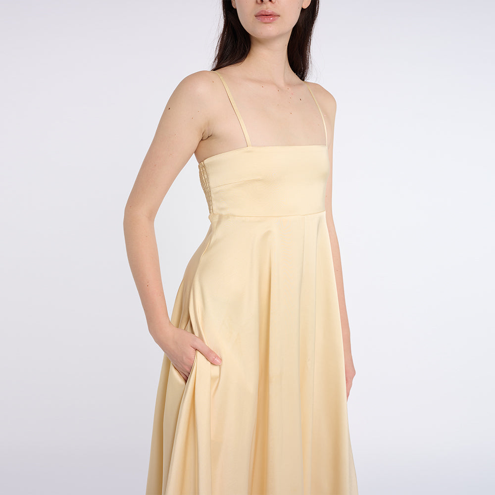Graceful Light Yellow Maxi Dress with Thin Straps