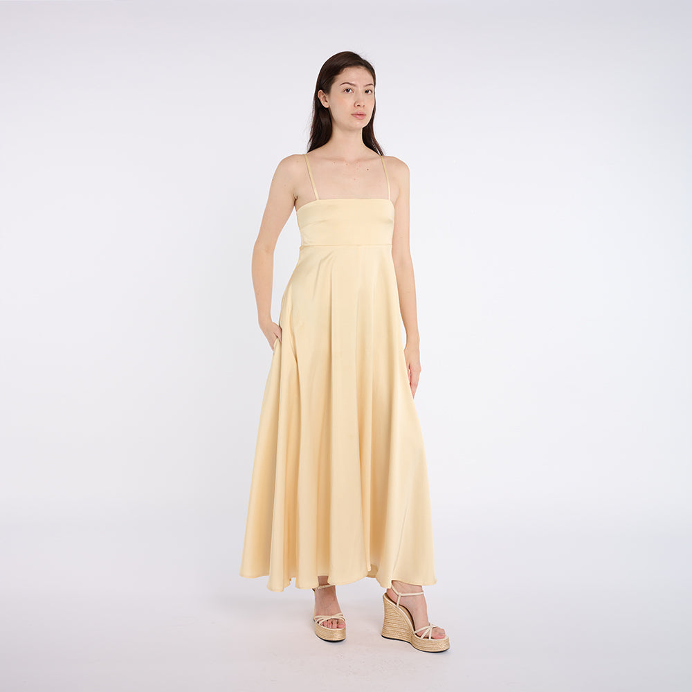 Graceful Light Yellow Maxi Dress with Thin Straps