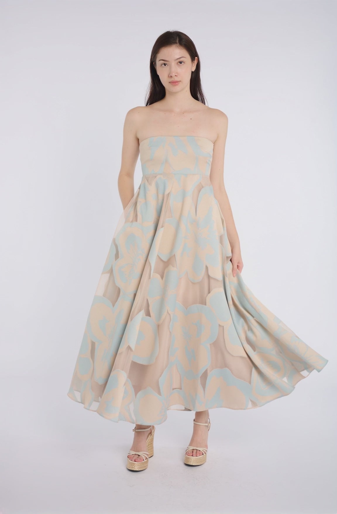 Pastel Floral Strapless Maxi Dress