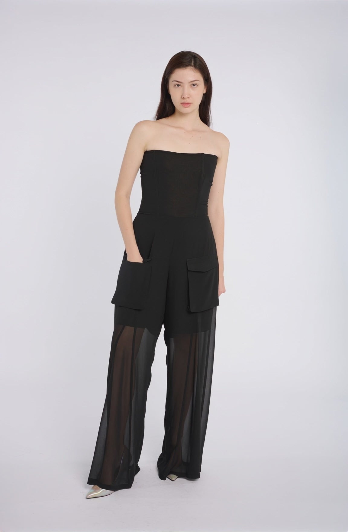 Chic Black Pants with Sheer Wide-Leg
