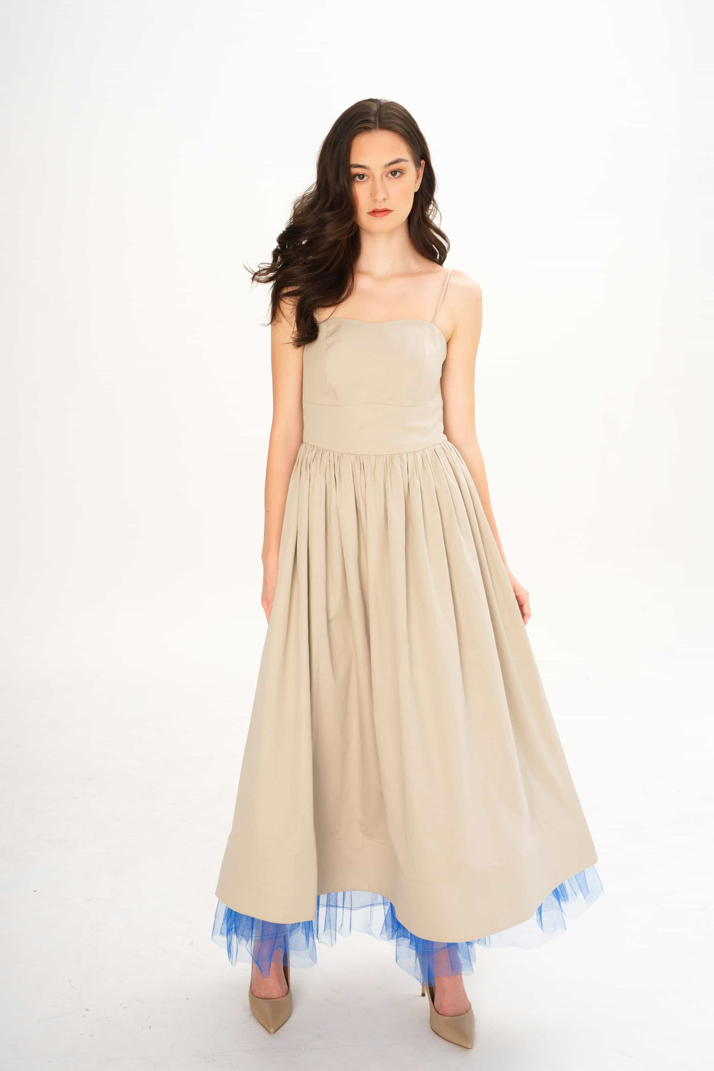 Sun Dress with Back tie closure- Beige