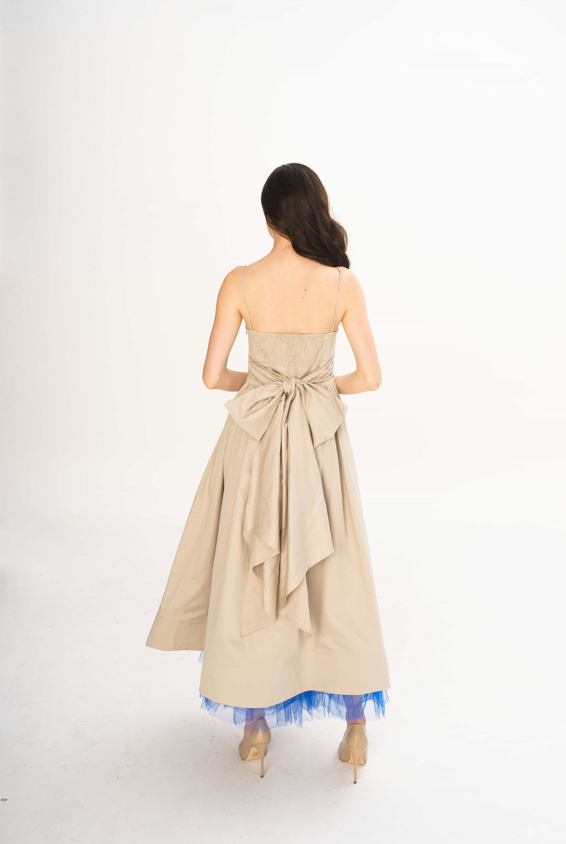 Sun Dress with Back tie closure- Beige